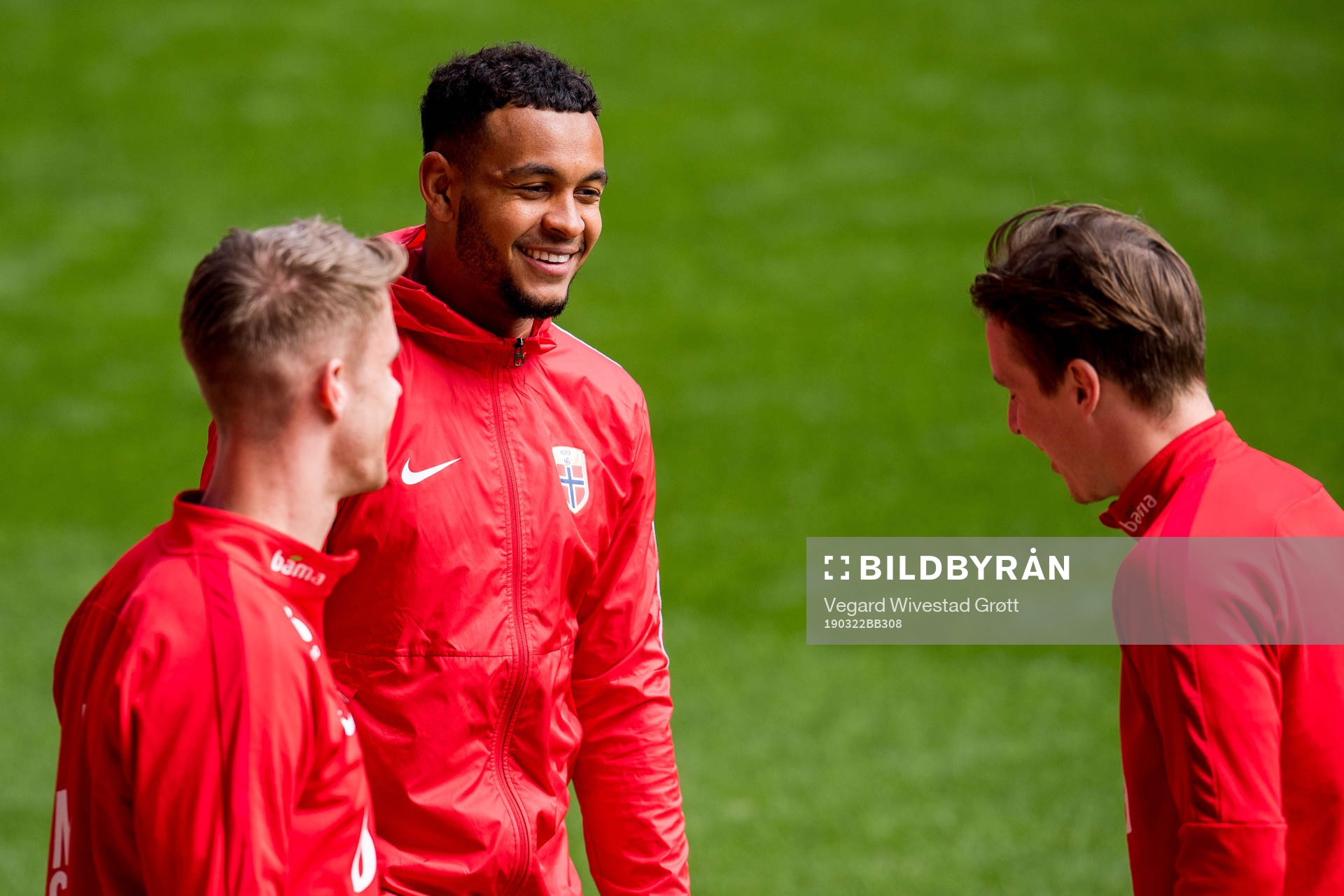 Joshua King and Stefan Johansen of Norway