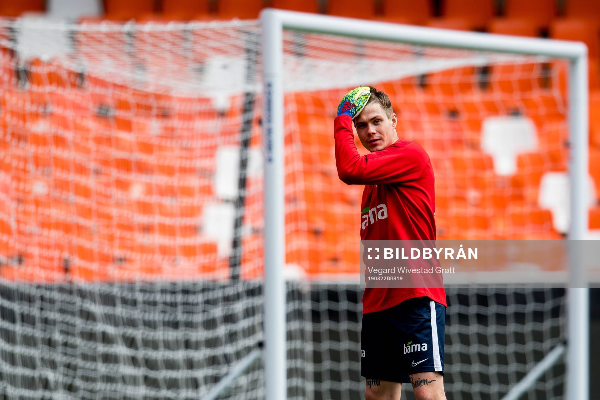 Goalkeeper Per Kristian Worre Bråtveit of Norway during a training session on March 22, 2019 in Valencia.