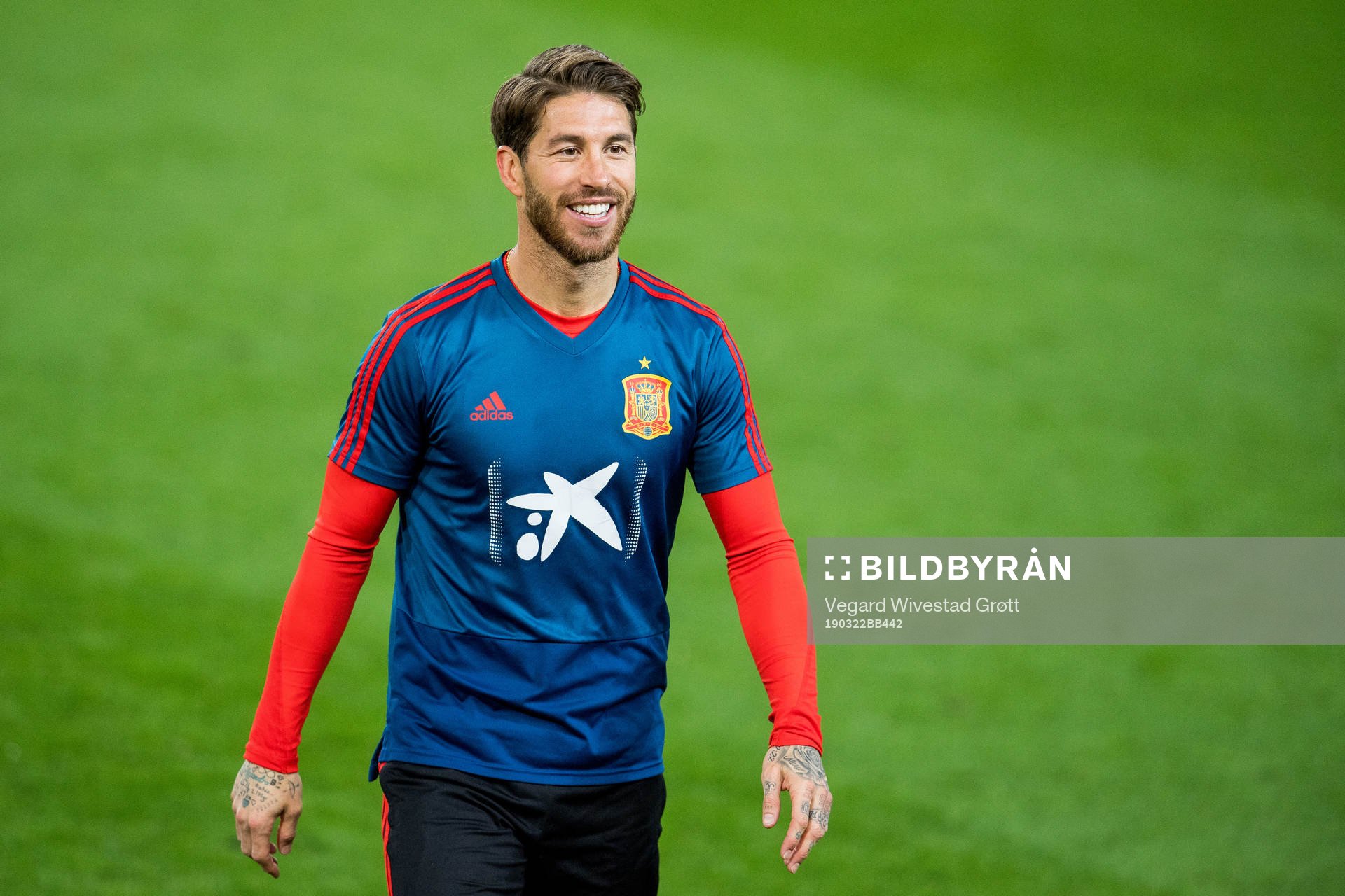 Sergio Ramos of Spain during a training session on March 22, 2019 in Valencia.