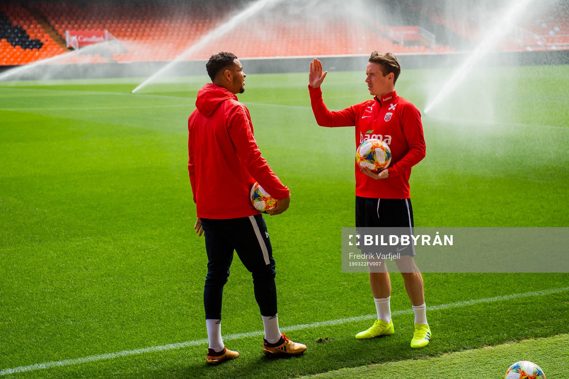 Joshua King and Stefan Johansen of Norway