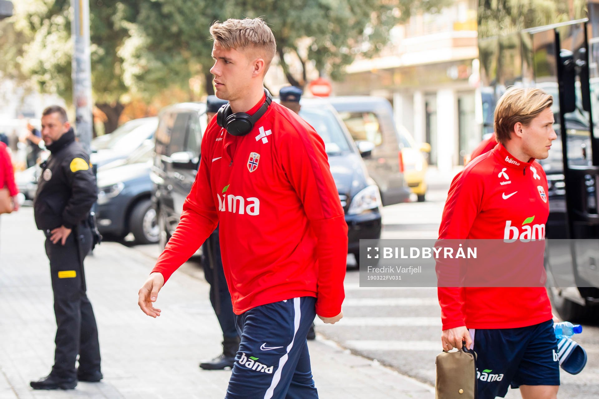 Kristoffer Ajer of Norway arrives the stadium