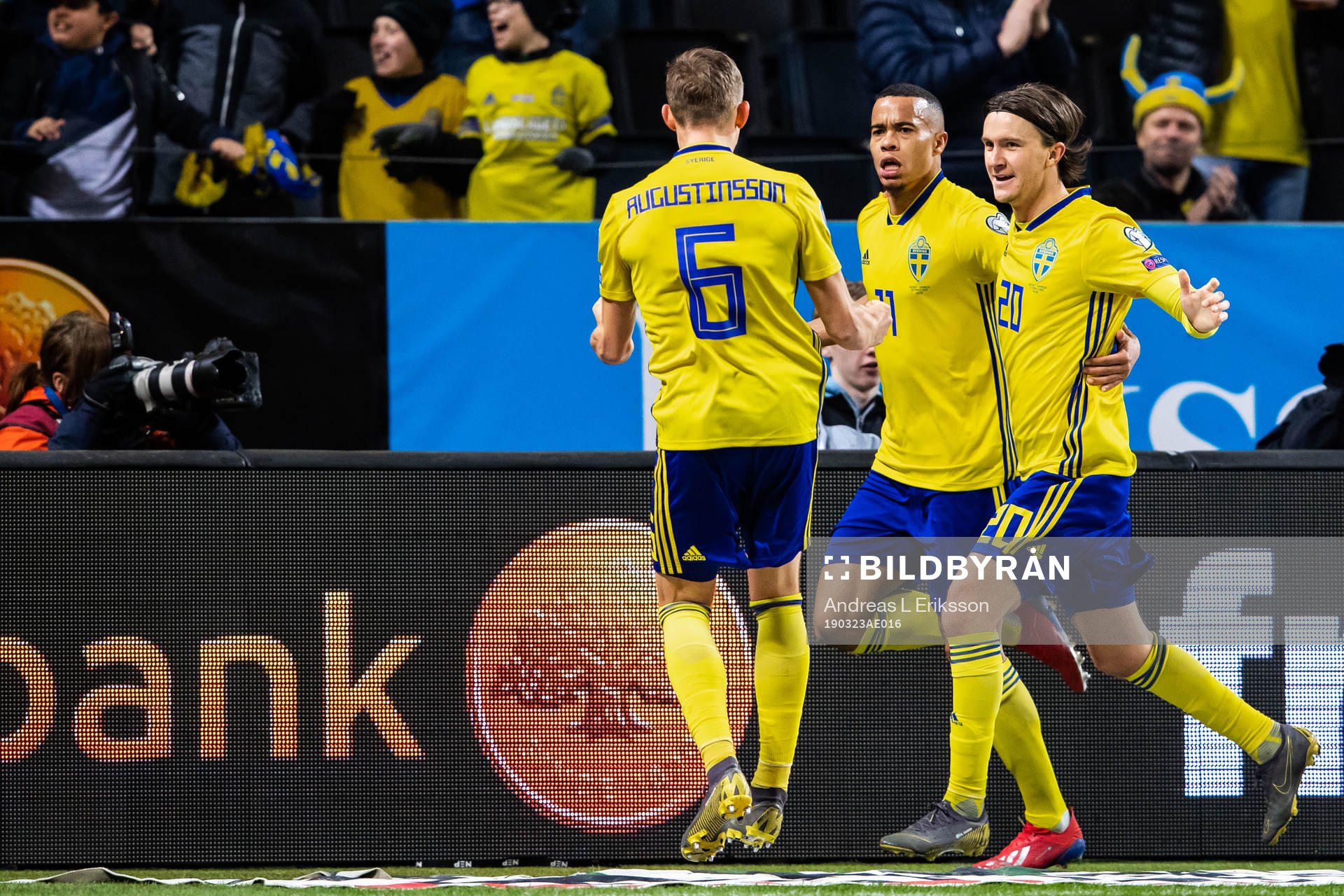 Ludwig Augustinsson, Robin Quaison and Kristoffer Olsson of