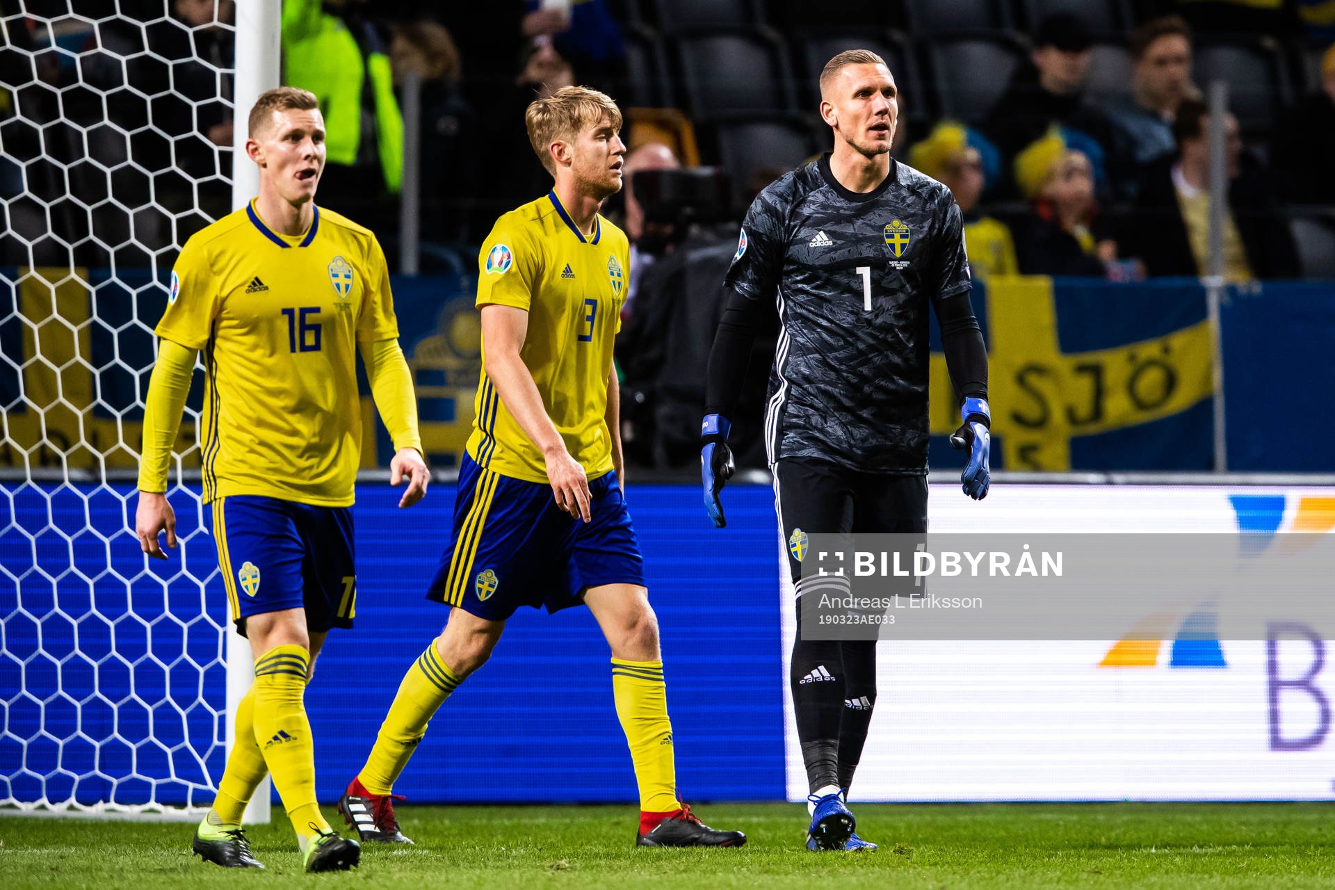 Emil Krafth, Filip Helander and goalkeeper Robin Olsen of