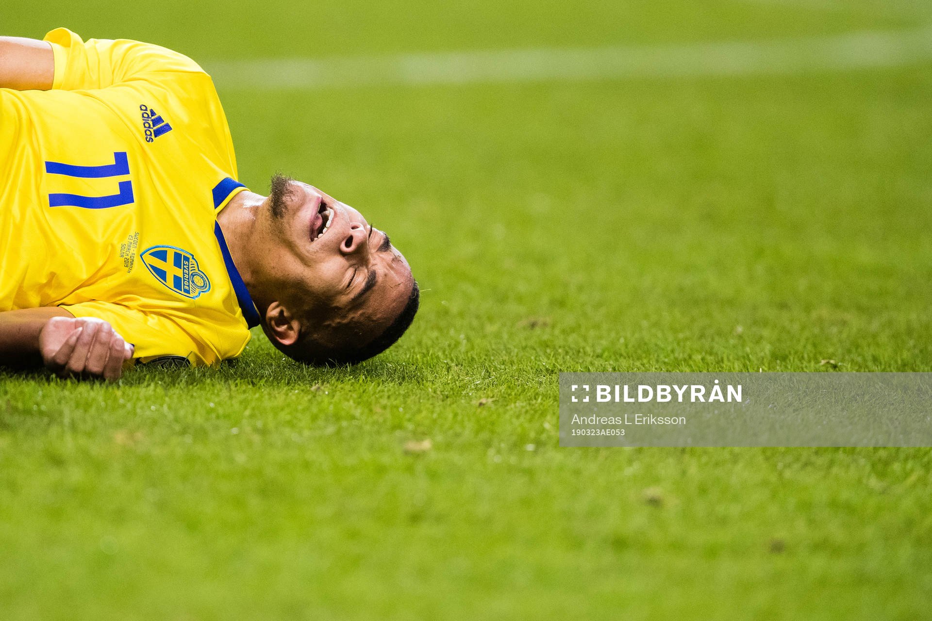 Robin Quaison of Sweden in pain