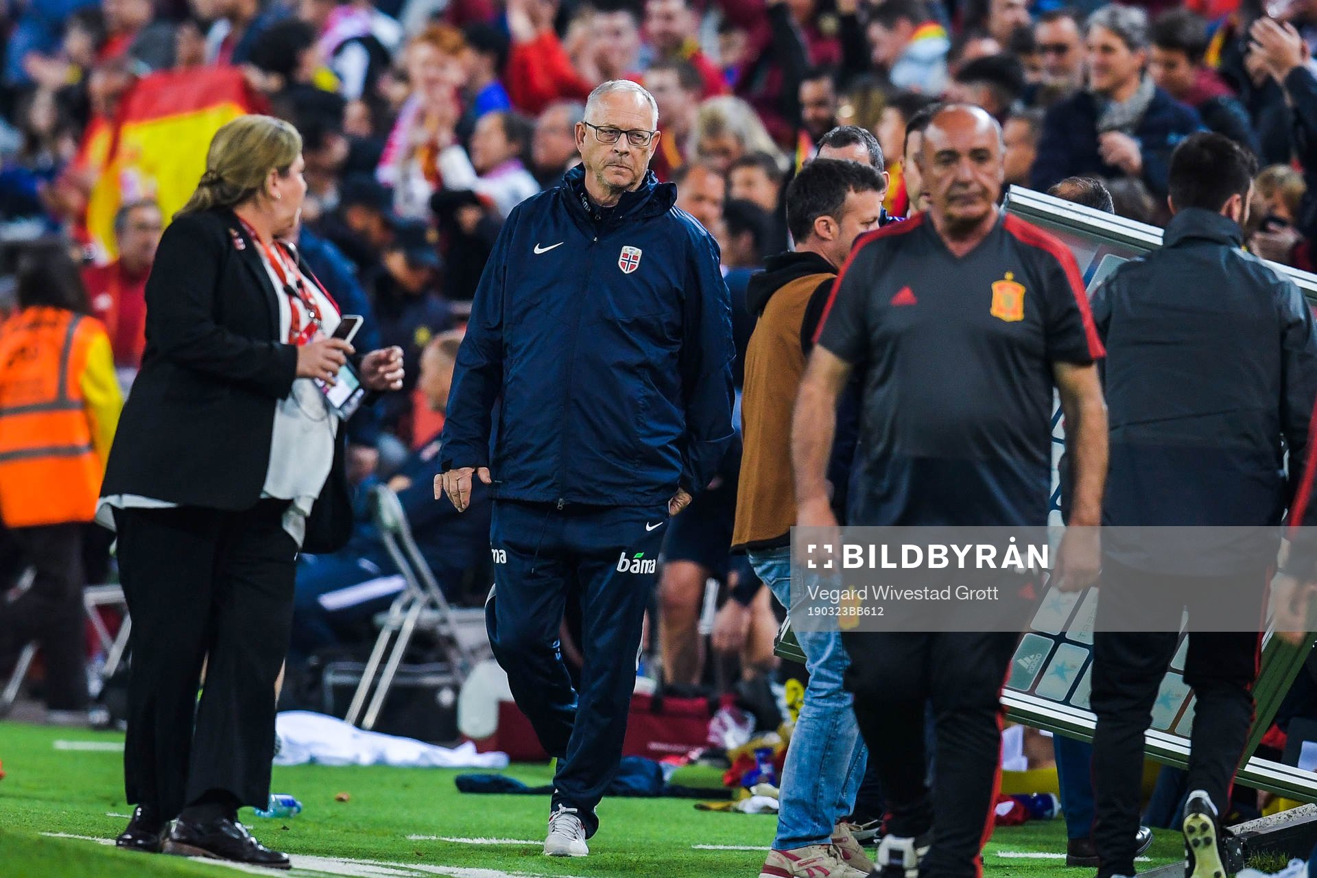 Lars Lagerbäck, head coach of Norway, looks dejected