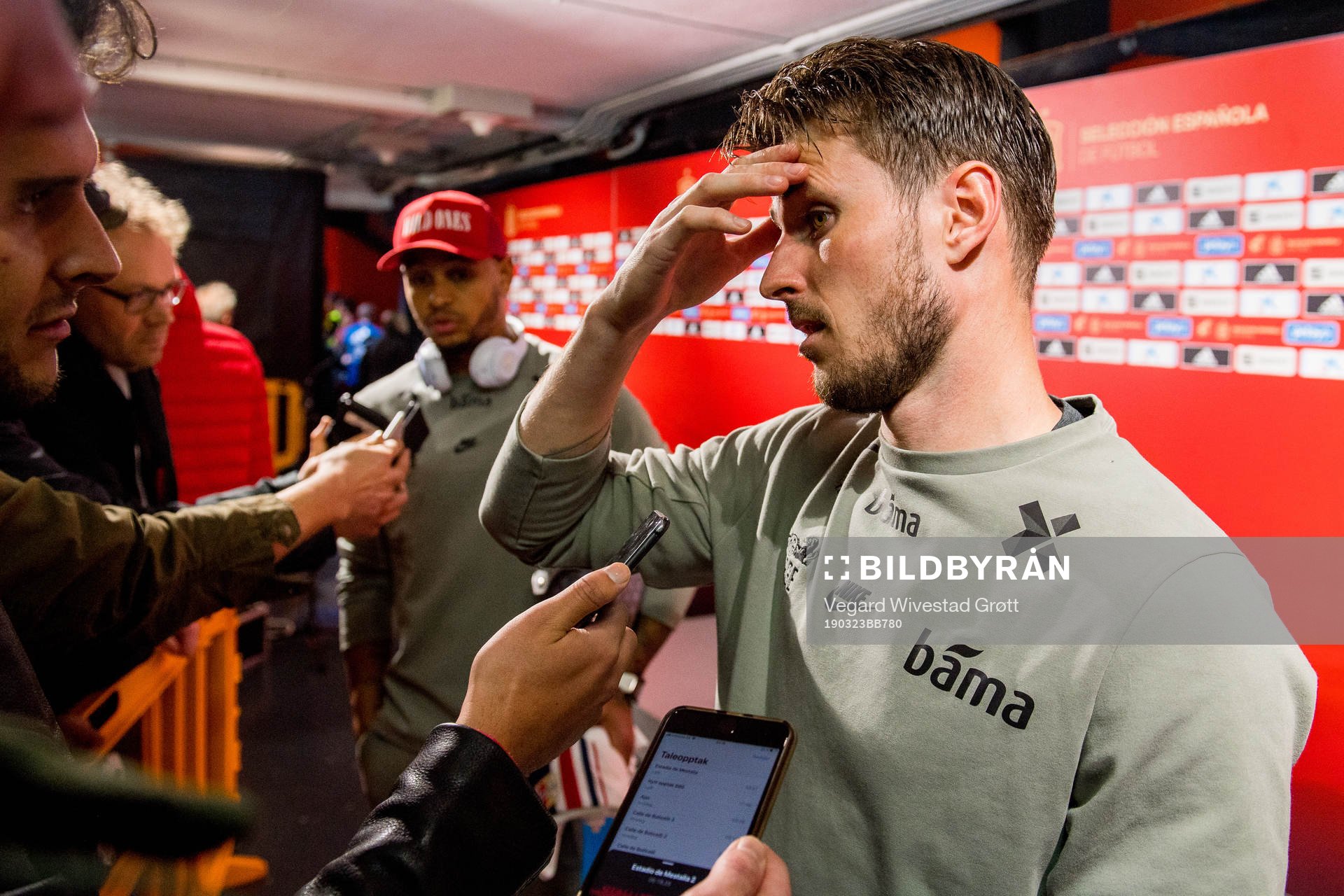 Håvard Nordtveit of Norway in the mixed zone after the UEFA Euro Qualifier football match between Spain and Norway on March 23, 2019 in Valencia.