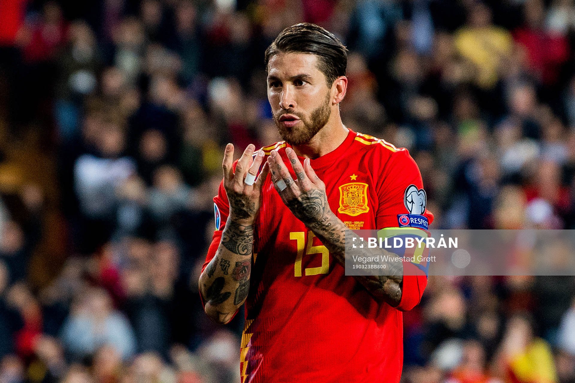 Sergio Ramos of Spain celebrates scoring 2-1