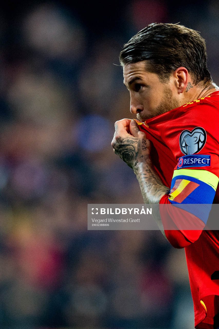 Sergio Ramos of Spain celebrates scoring 2-1