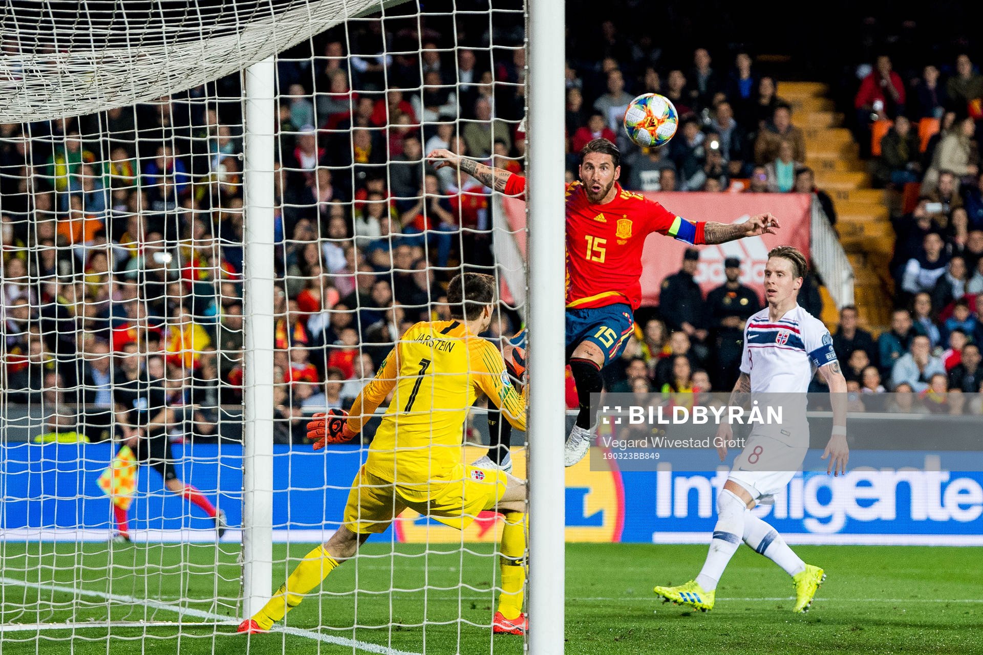 Sergio Ramos of Spain with an attempt