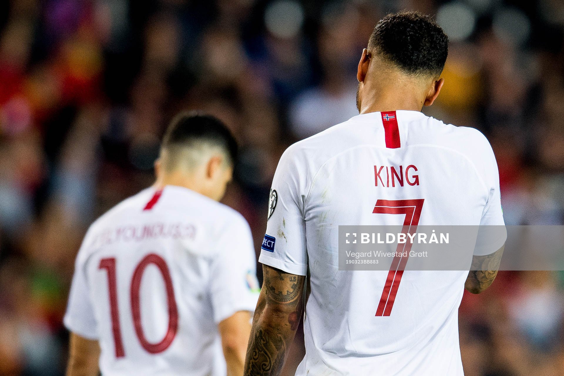 Joshua King and Tarik Elyounoussi of Norway