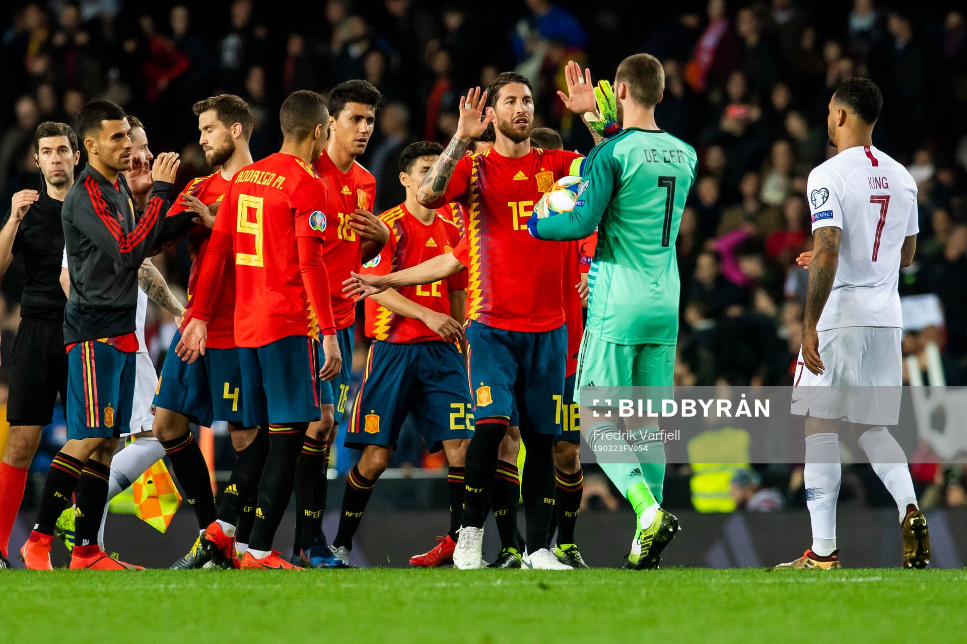 Sergio Ramos and goalkeeper David de Gea of Spain