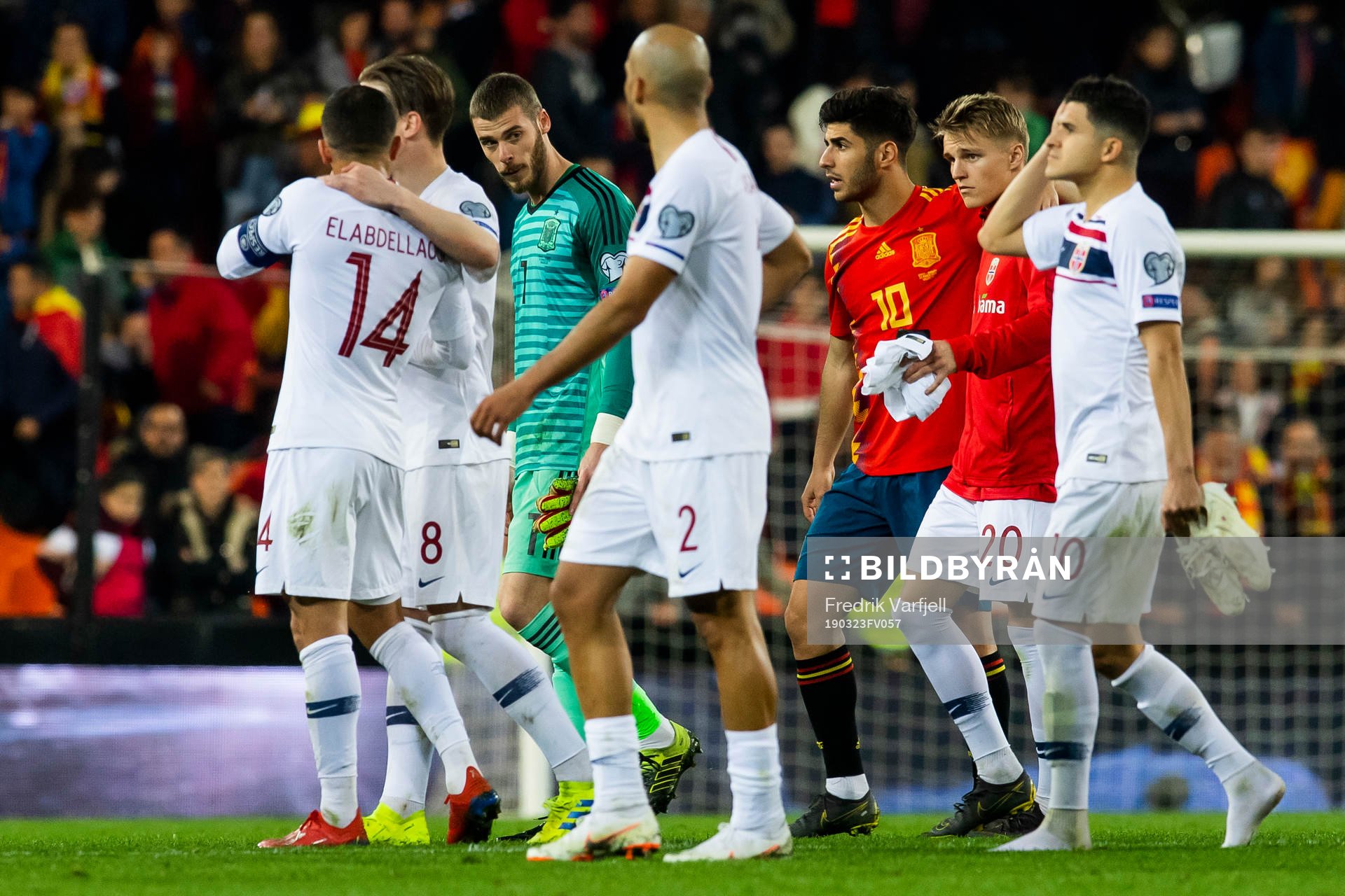 Goalkeeper David de Gea, Marco Asensio of Spain and Martin