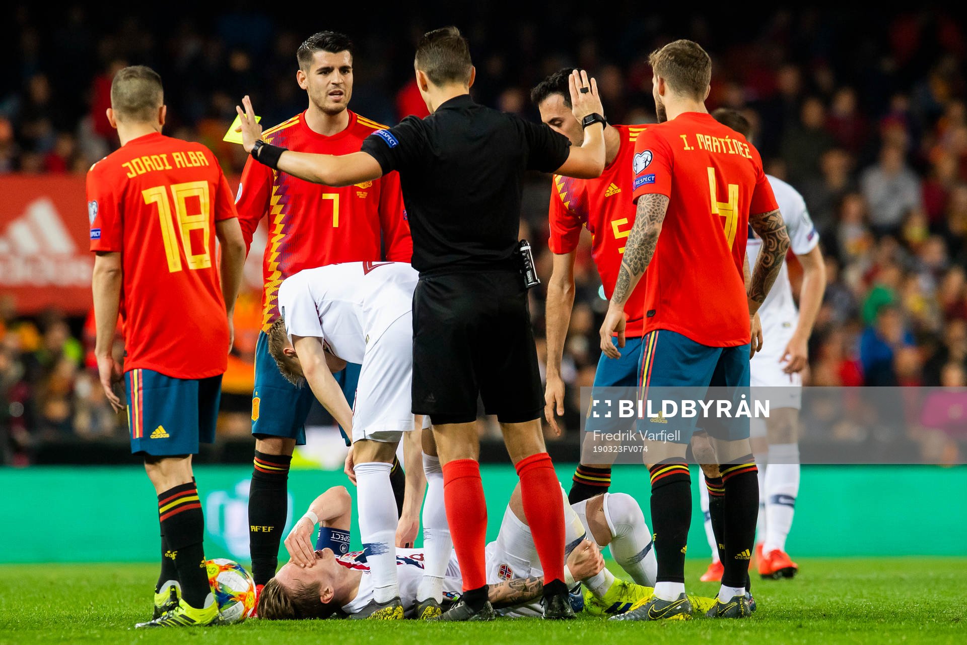 Stefan Johansen of Norway with an injury