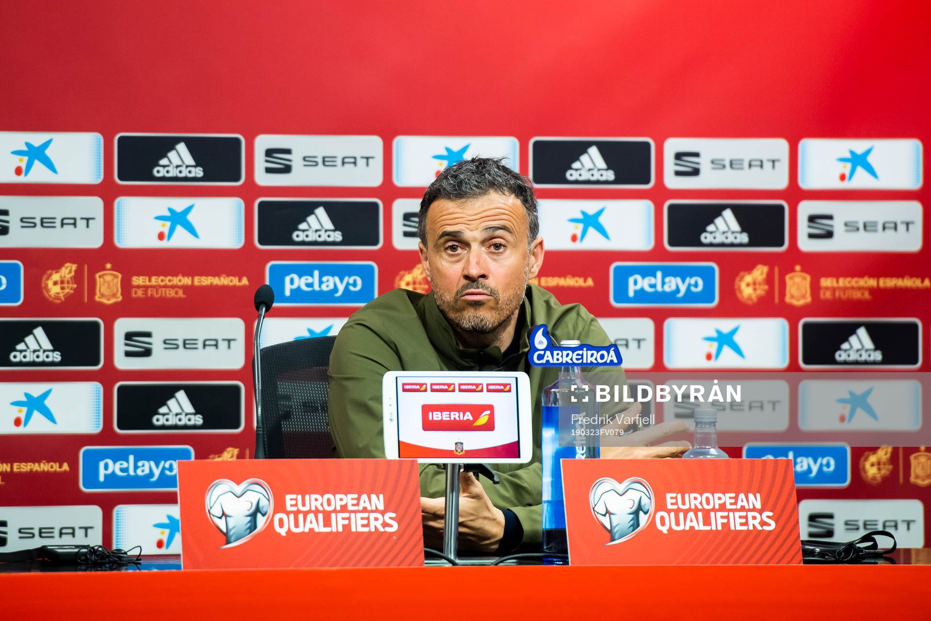 Luis Enrique, head coach of Spain, during a press conference after the UEFA Euro Qualifier football match between Spain and Norway on March 23, 2019 in Valencia.