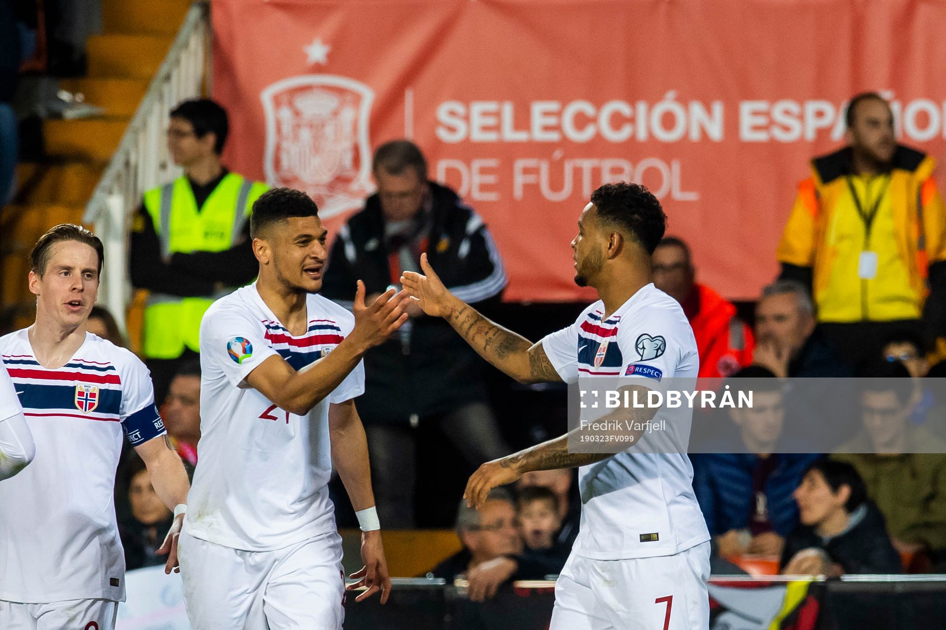 Joshua King of Norway celebrates with his teammate Bjørn