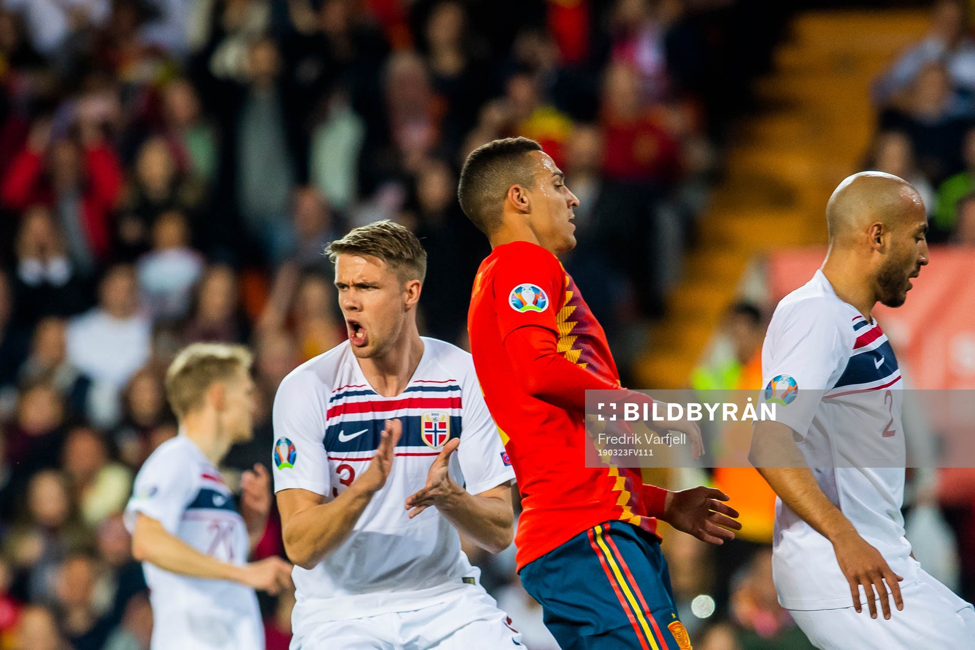 Kristoffer Ajer of Norway reacts