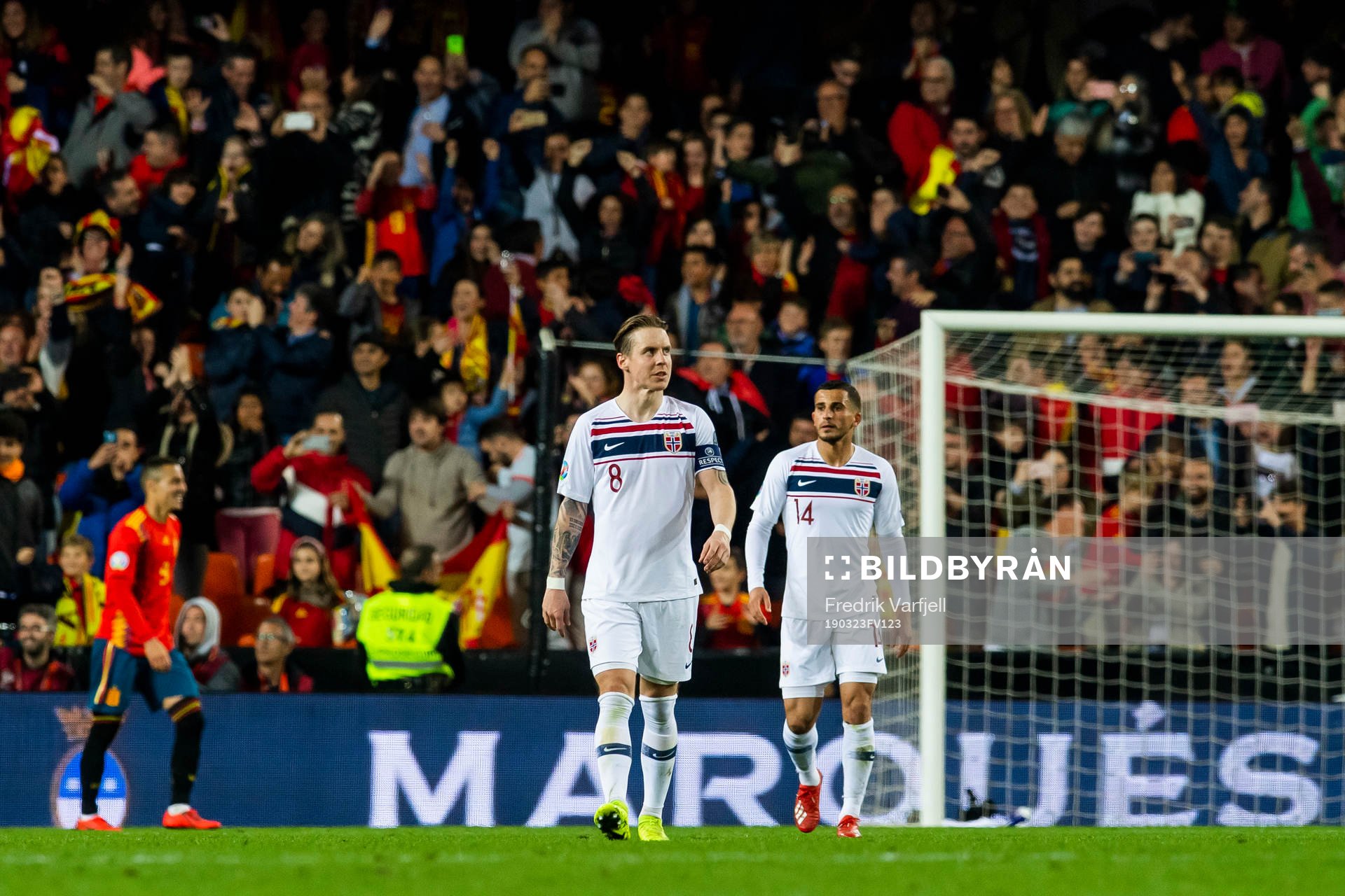 Stefan Johansen and Omar Elabdellaoui of Norway look