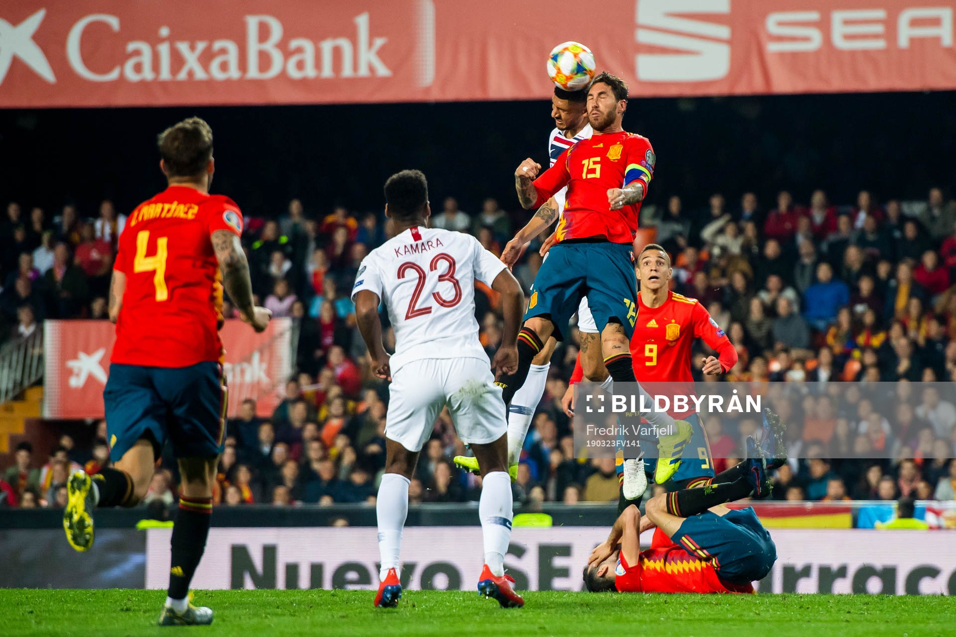 Bjørn Maars Johnsen of Norway and Sergio Ramos of Spain