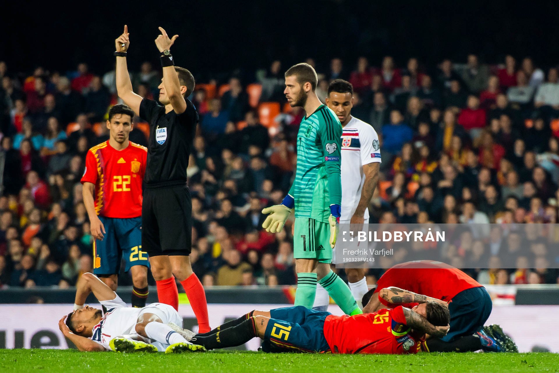 Bjørn Maars Johnsen of Norway and Sergio Ramos of Spain