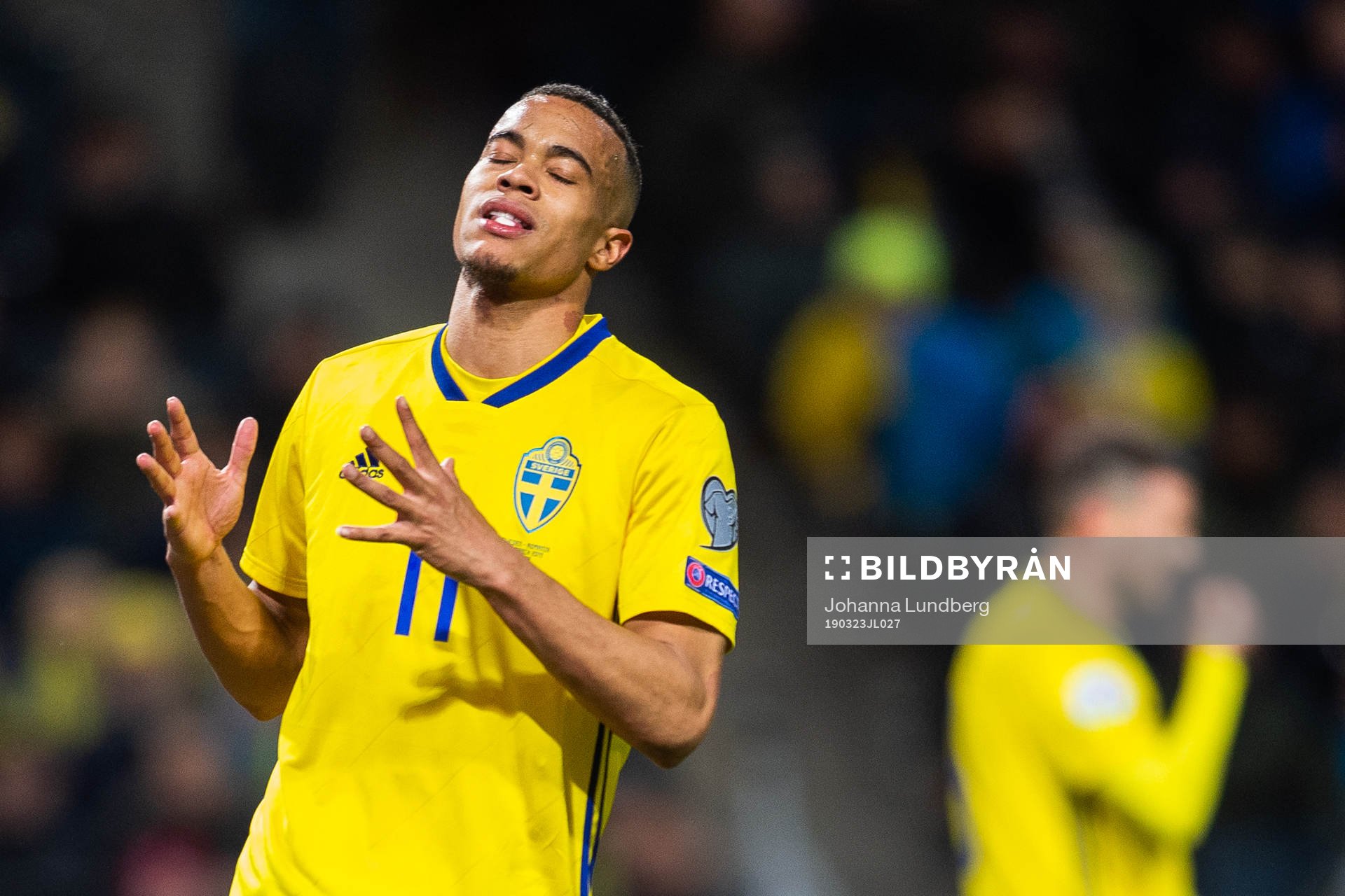Robin Quaison of Sweden looks dejected