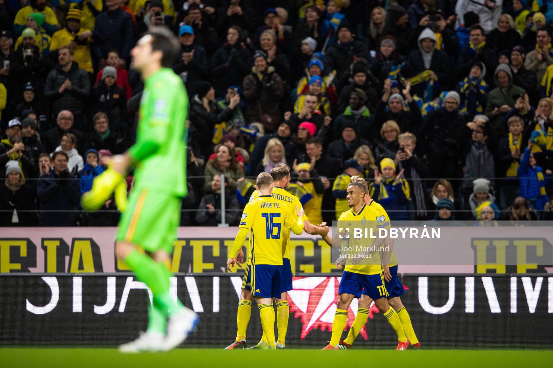 Emil Krafth, Andreas Granqvist and Robin Quaison of Sweden