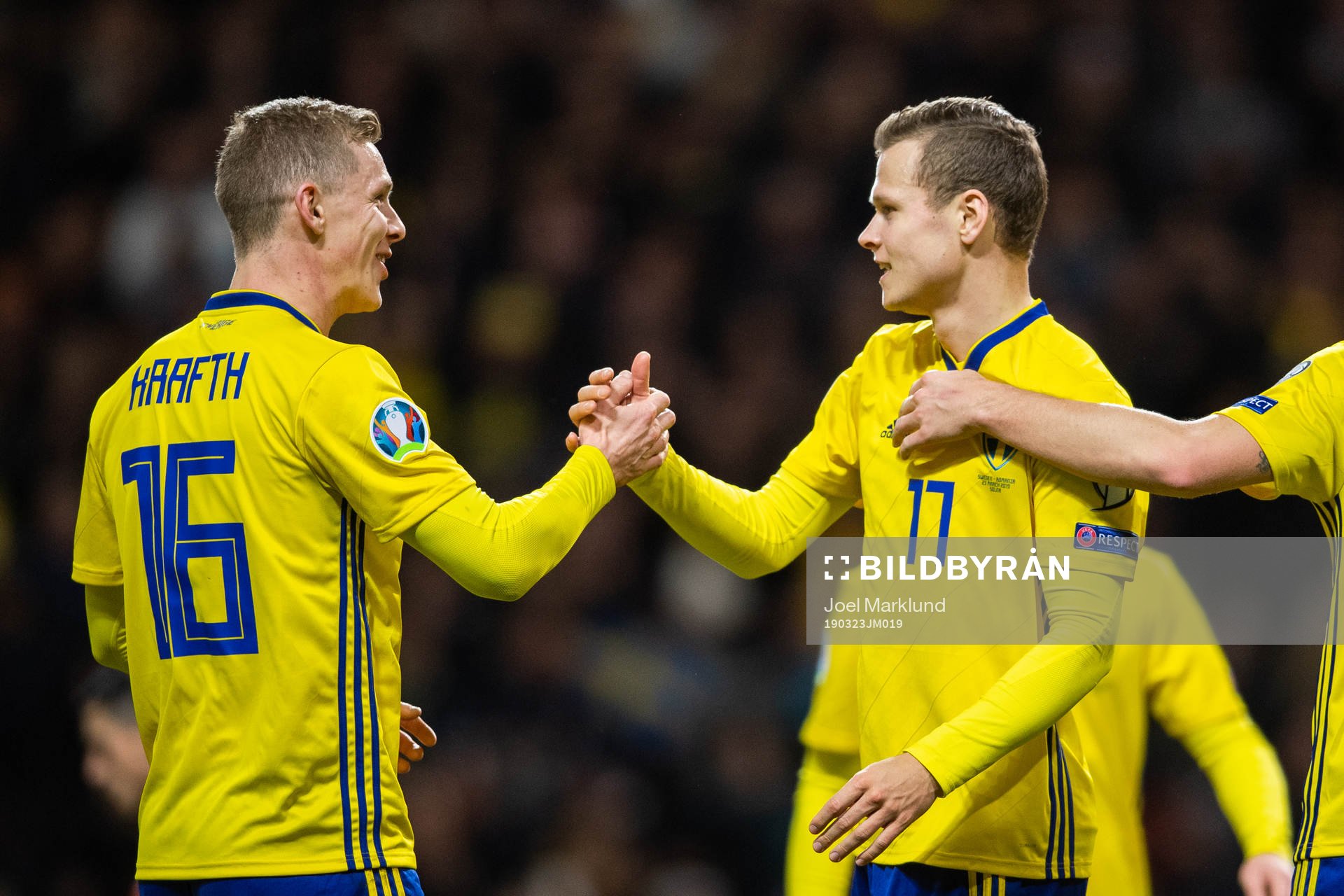 Emil Krafth and Viktor Claesson of Sweden celebrate