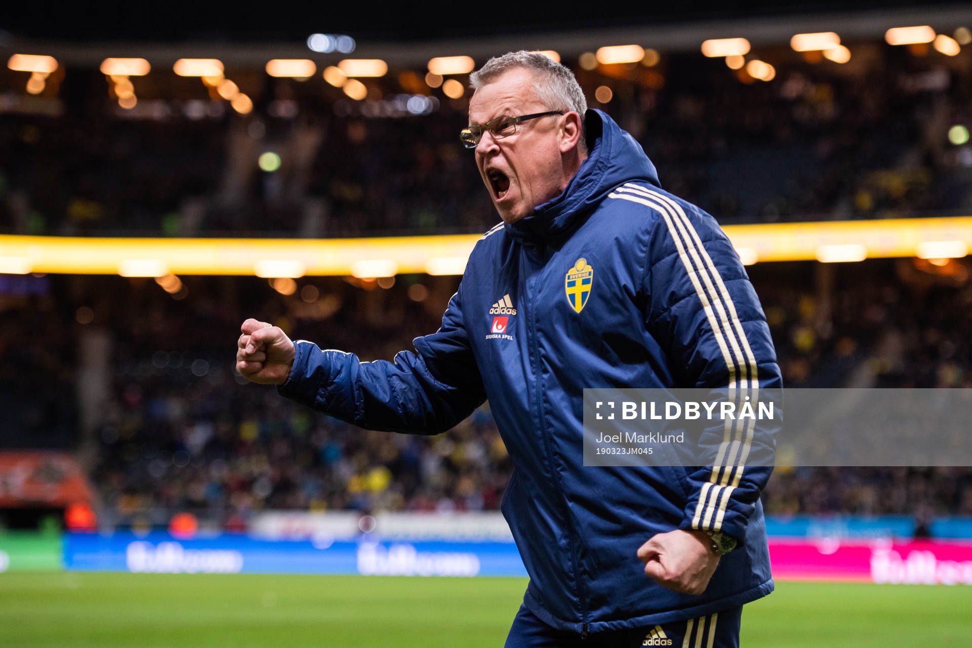 Head coach Janne Andersson of Sweden celebrates