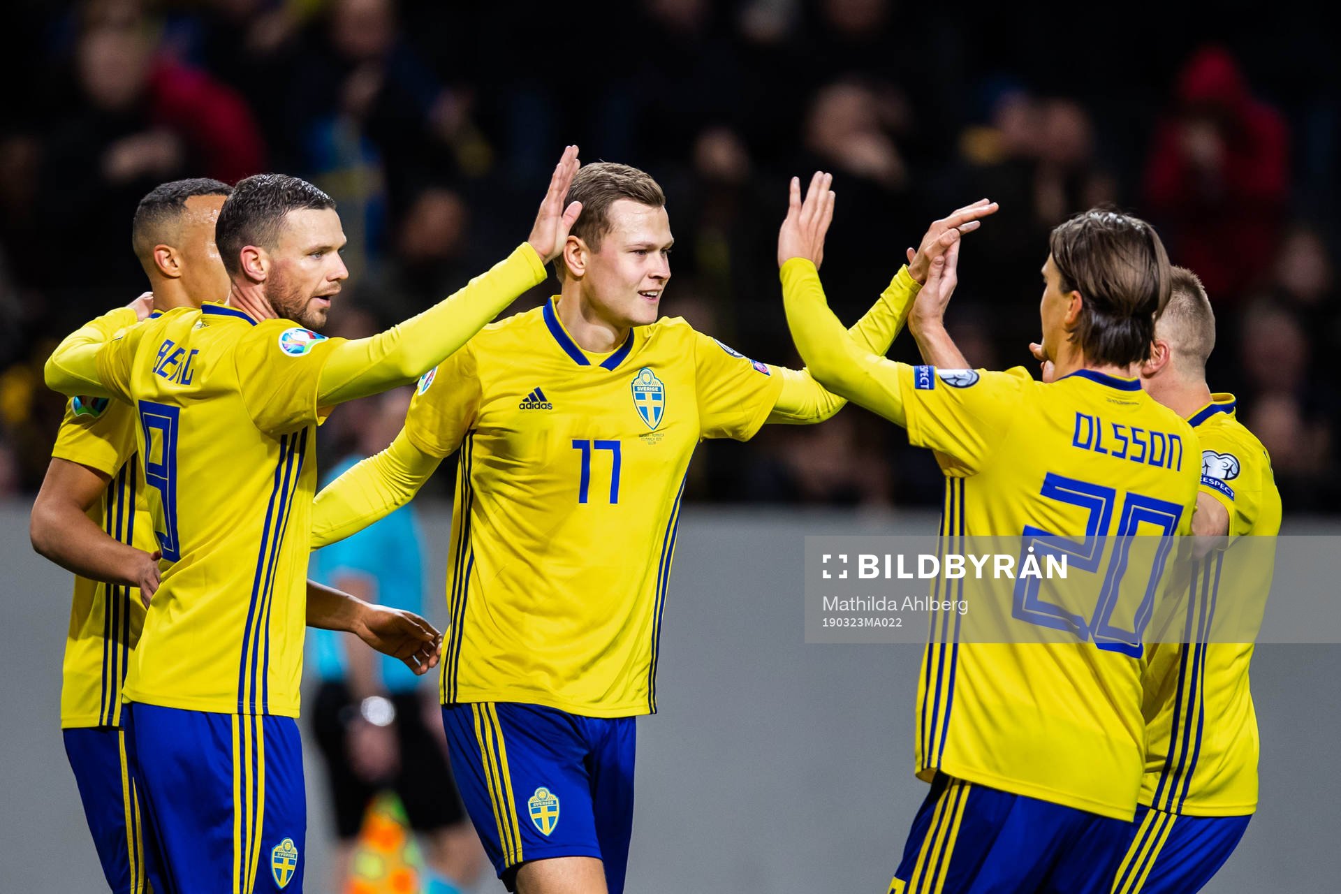 Viktor Claesson of Sweden celebrates with teammates
