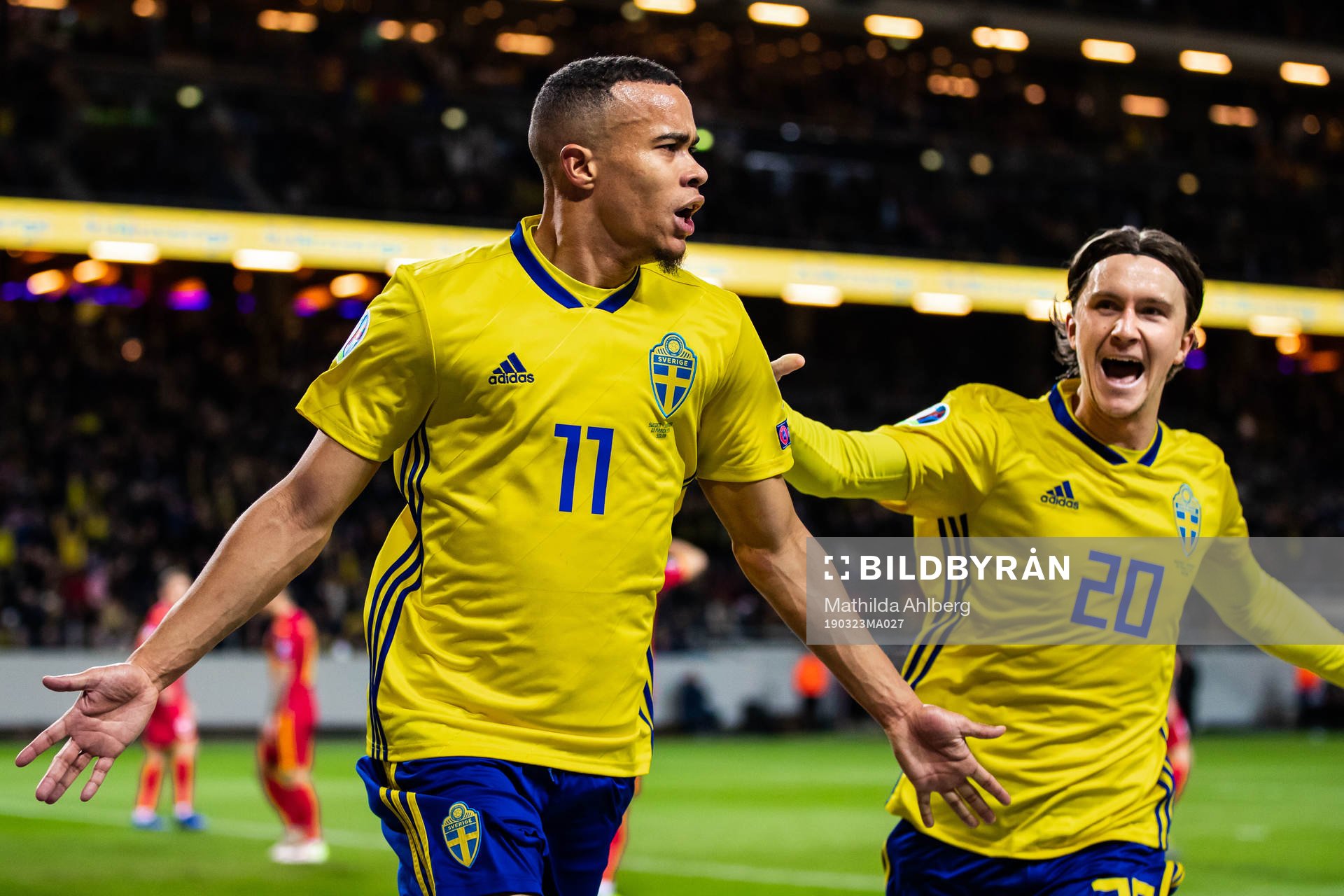 Robin Quaison and Kristoffer Olsson of Sweden celebrates
