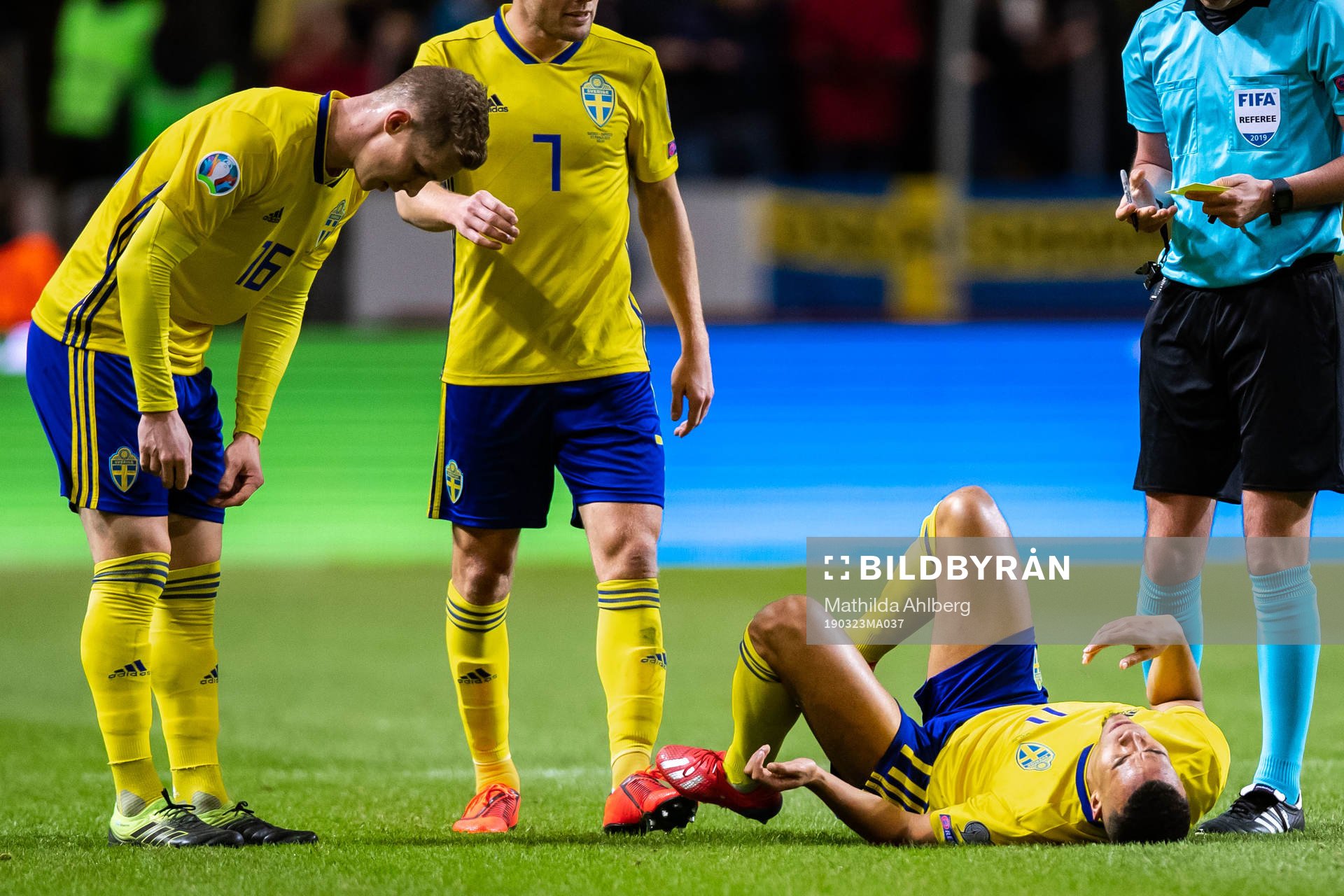 Robin Quaison of Sweden is in pain