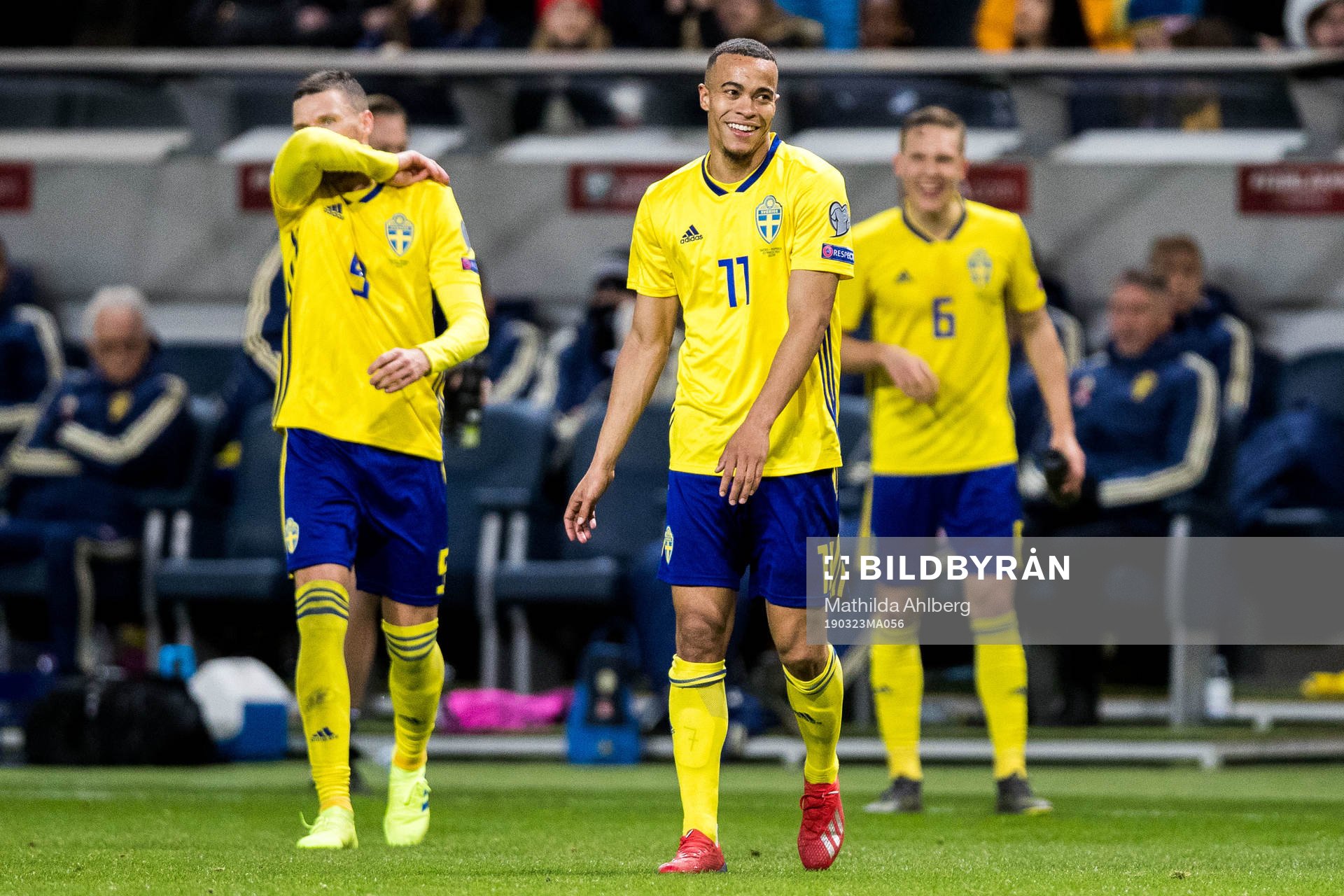 Marcus Berg, Robin Quaison and Ludwig Augustinsson of Sweden