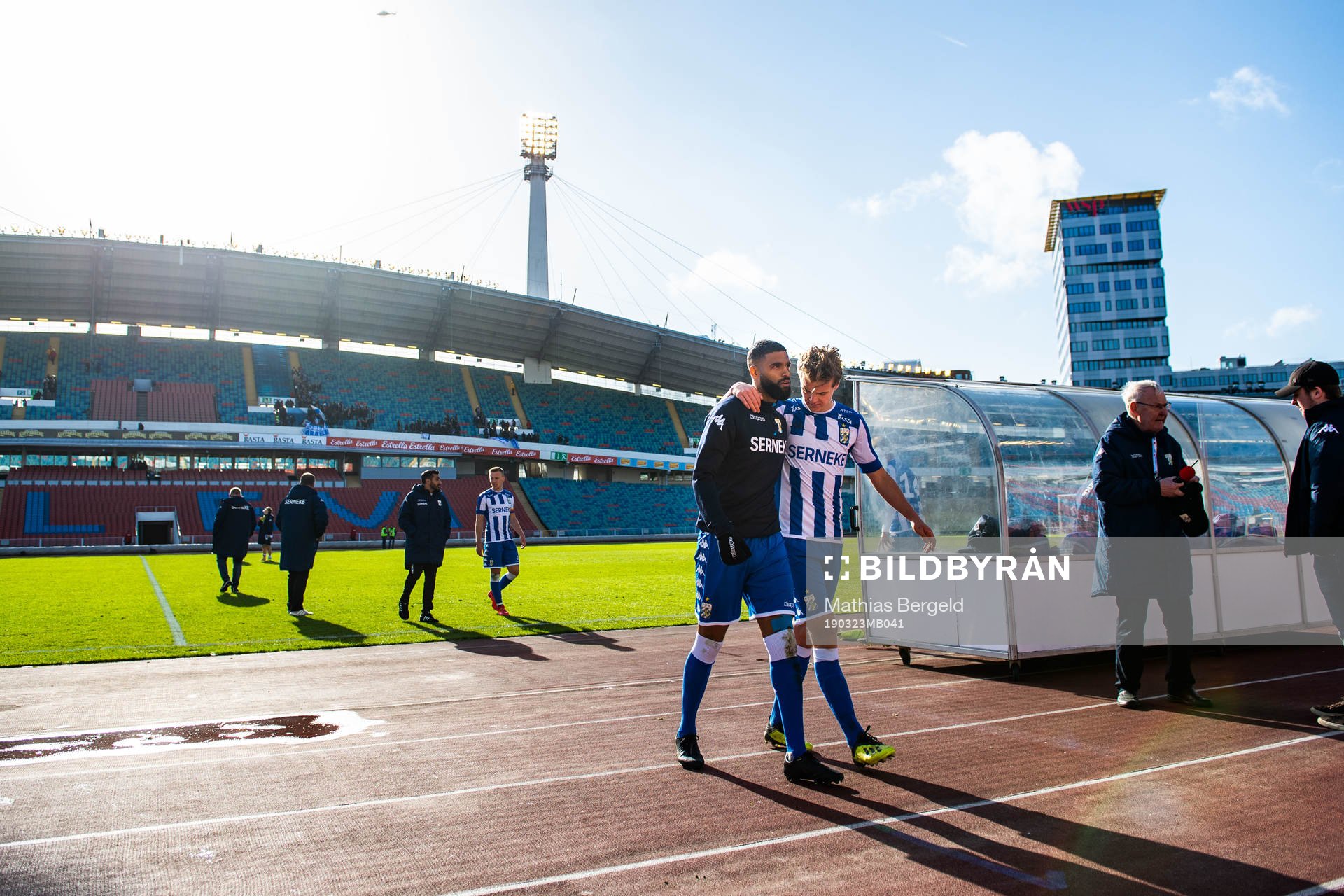 IFK Göteborgs Kristopher Da Graca och August Erlingmark efter träningsmatchen i fotboll mellan IFK Göteborg och Örgryte den 23 mars 2019 i Göteborg.