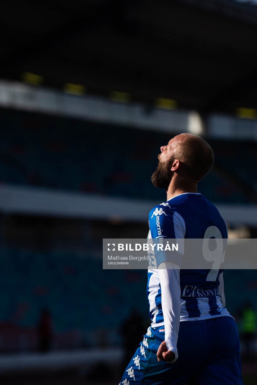 IFK Göteborgs Robin Söder jublar efter att han gjort 1-0 under träningsmatchen i fotboll mellan IFK Göteborg och Örgryte den 23 mars 2019 i Göteborg.