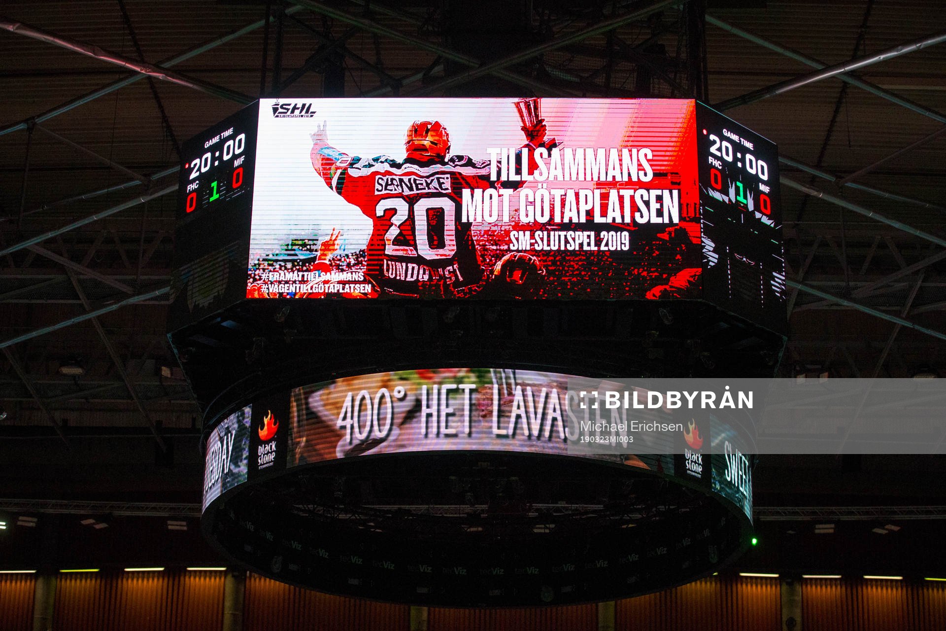 Jumbotronen i Scandinavium innan kvartsfinal 1 i