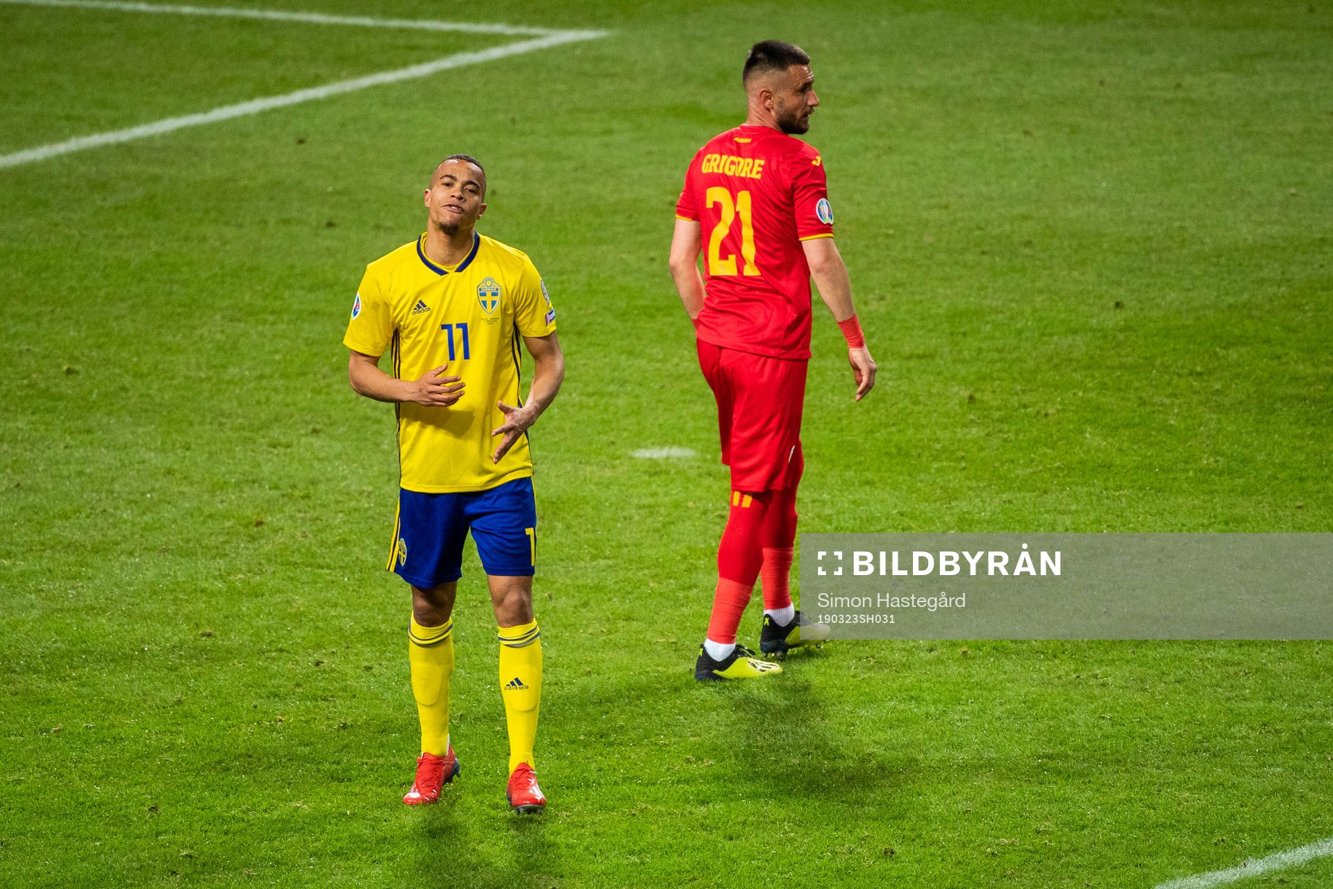 Robin Quaison of Sweden looks dejected