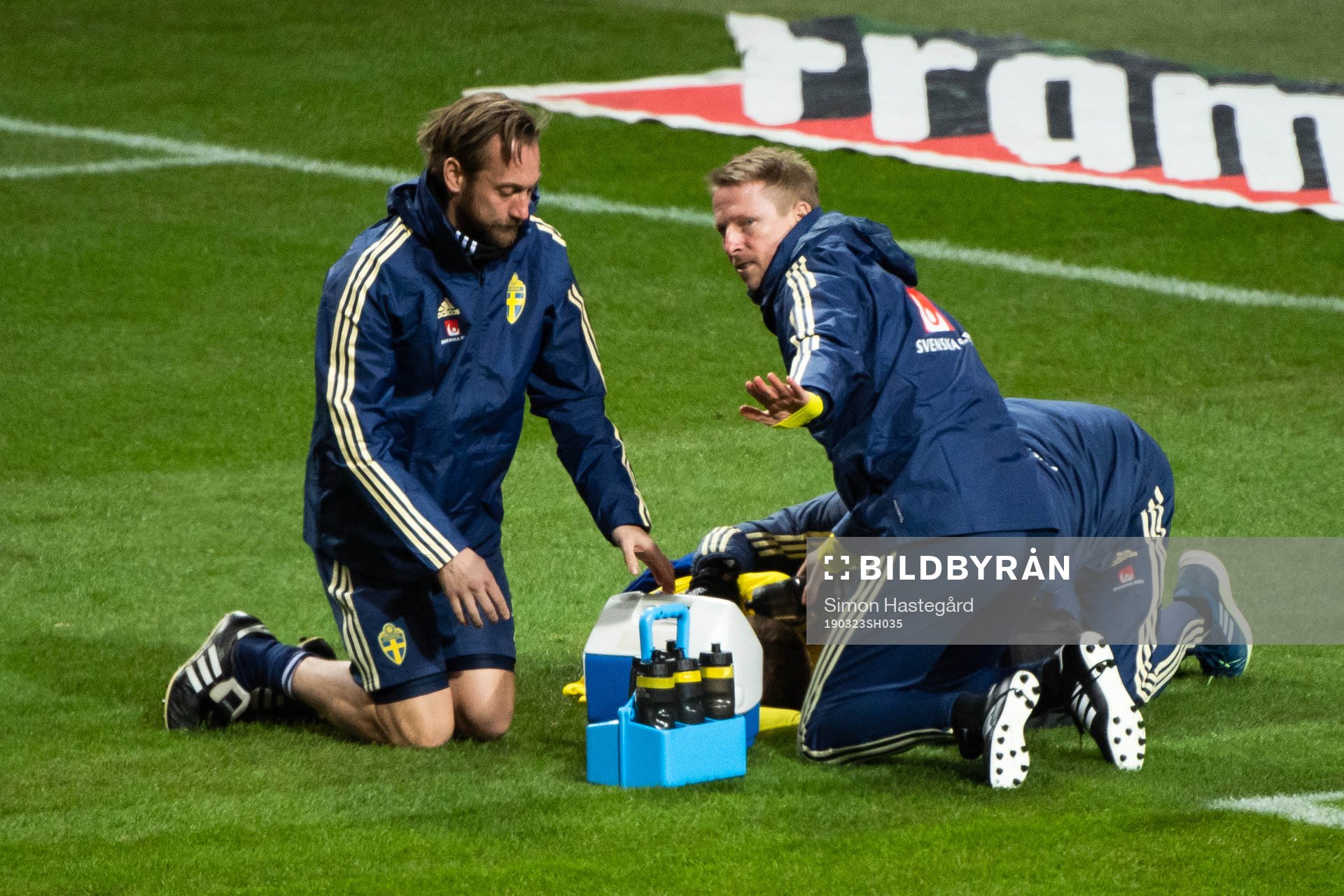 Medical personel tends to Emil Krafth of Sweden