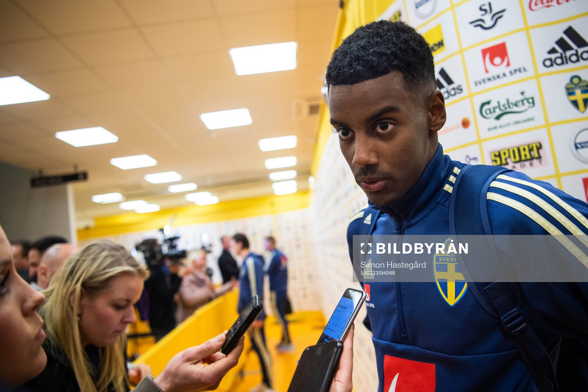 Alexander Isak of Sweden interviewed by the media