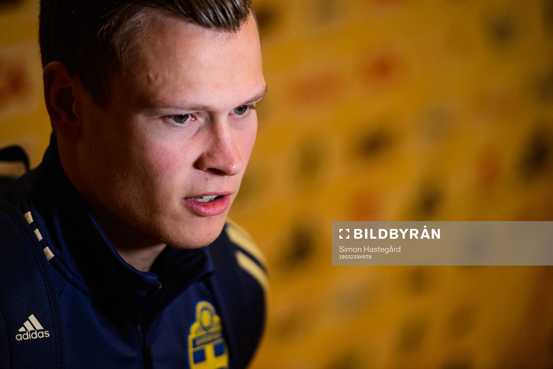 Viktor Claesson of Sweden in the mixed zone after the UEFA Euro Qualifier football match between Sweden and Romania on March 23, 2019 in Stockholm.