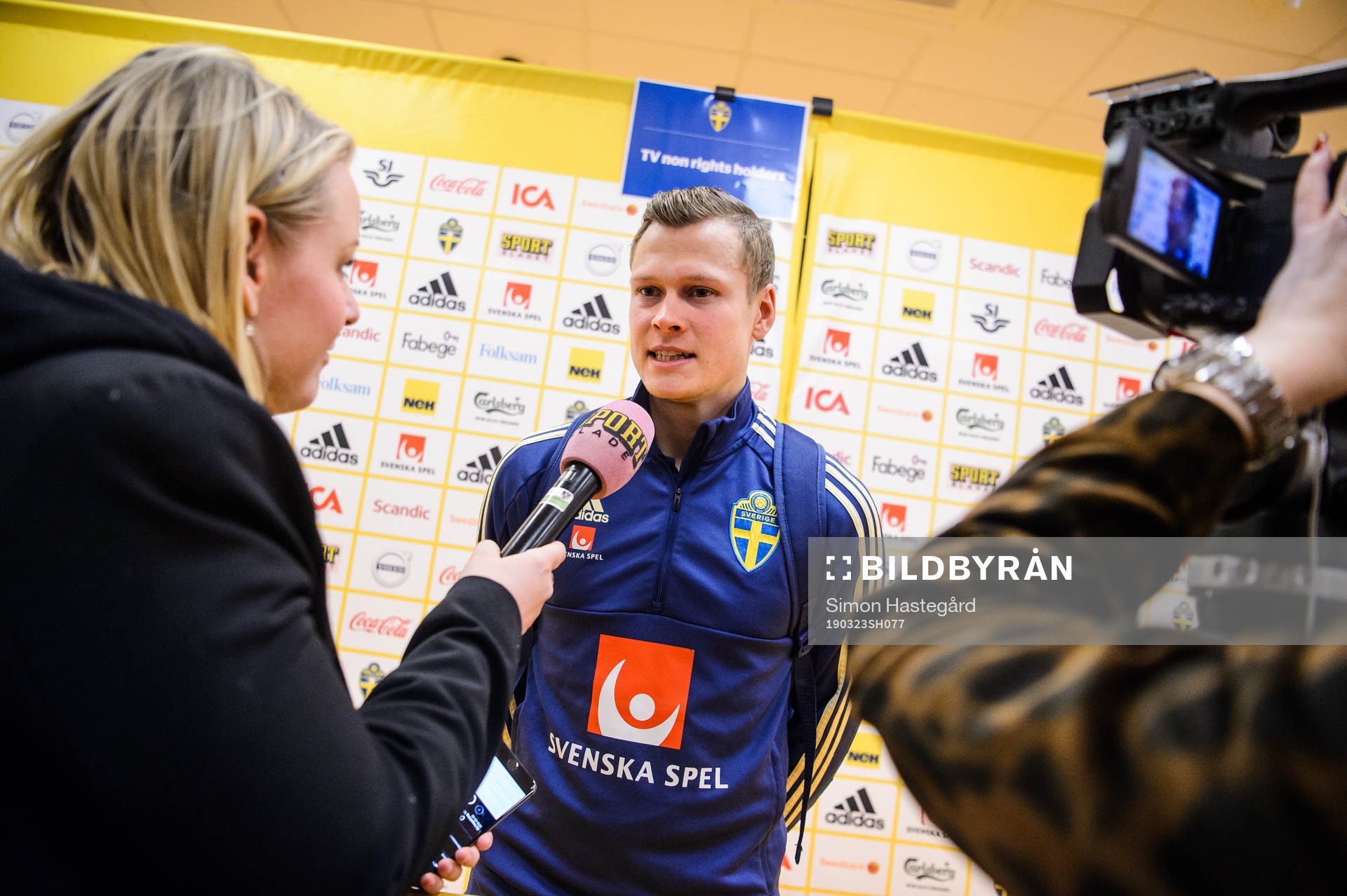 Viktor Claesson of Sweden in the mixed zone after the UEFA Euro Qualifier football match between Sweden and Romania on March 23, 2019 in Stockholm.
