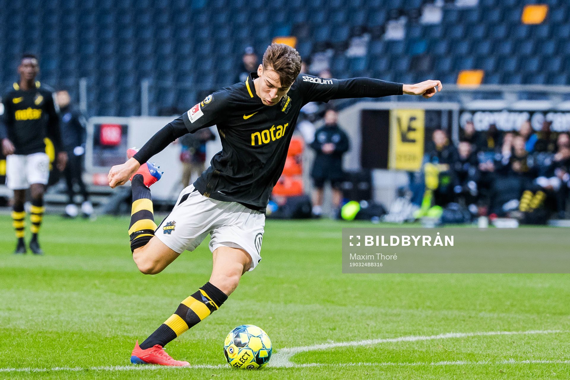 AIK:s Adam Ben Lamin under träningsmatchen i fotboll mellan AIK och Brommapojkarna den 24 mars 2019 i Stockholm. 