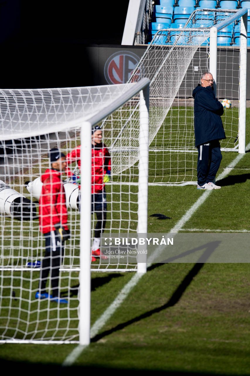 Lars Lagerbäck, head coach of Norway, during a training session on March 25, 2019 in Oslo.