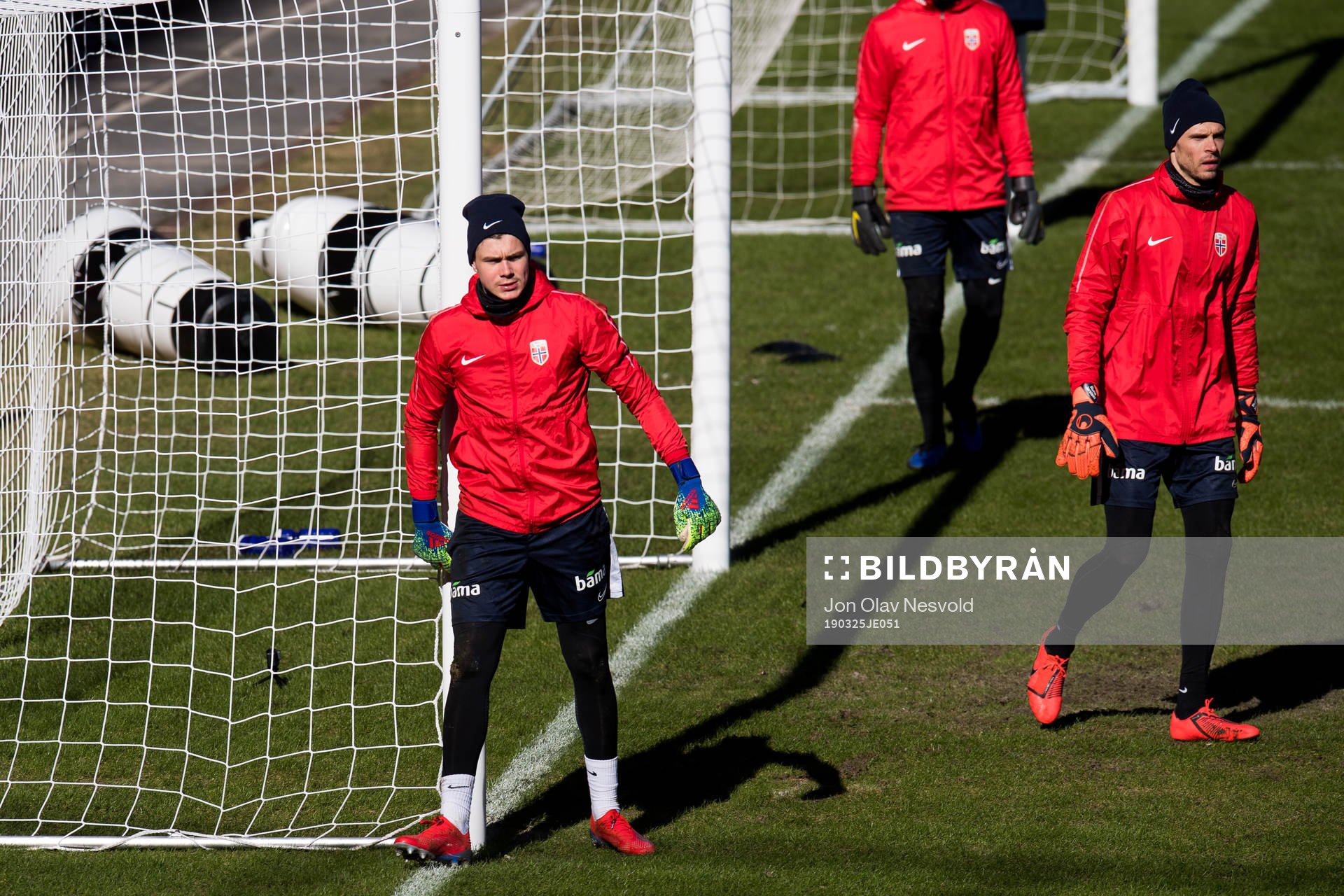 GOalkeeper Per Kristian Worre Bråtveit and goalkeeper Rune Almenning Jarstein of Norway during a training session on March 25, 2019 in Oslo.