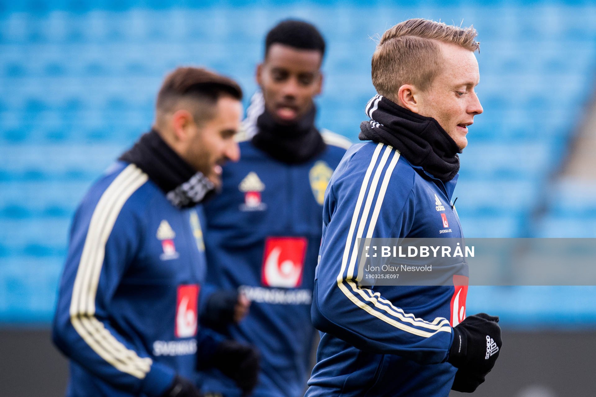 Sam Larsson of the Swedish national football team during a training session on March 25, 2019 in Oslo.