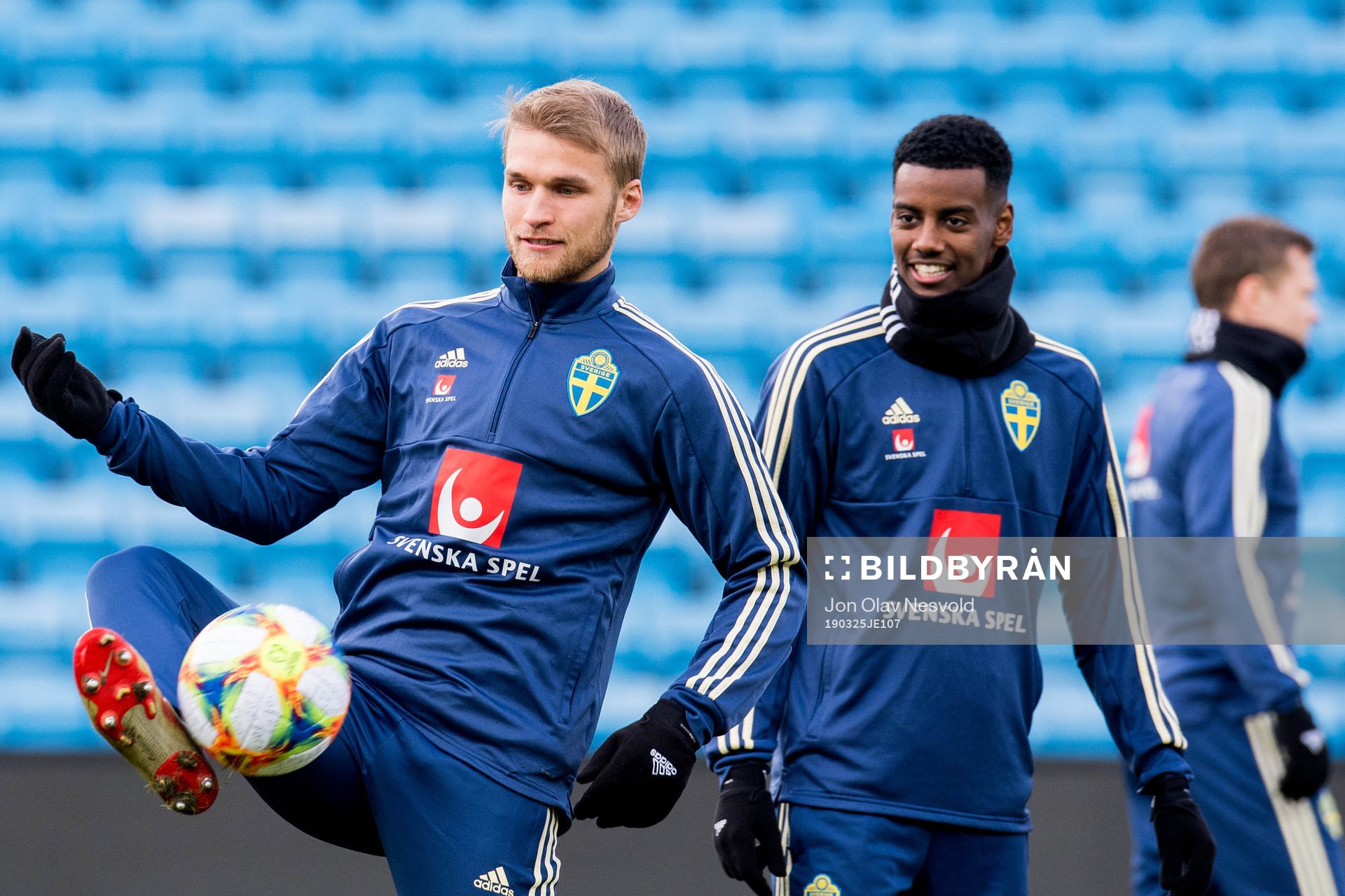 Sebastian Andersson and Alexander Isak of the Swedish
