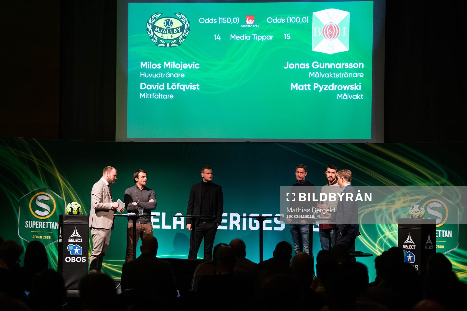Daniel Kristiansson, konferencier, Mjällbys tränare Milos