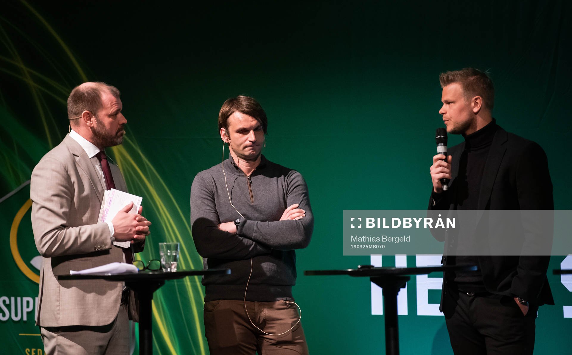 Daniel Kristiansson, konferencier, Mjällbys tränare Milos