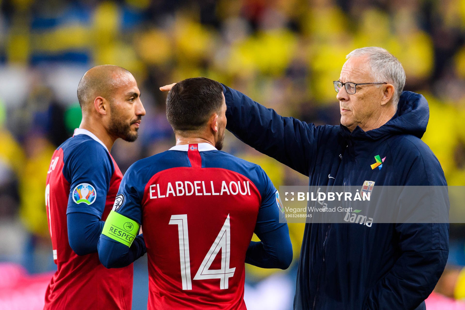 Lars Lagerbäck, head coach of Norway talks with Haitam
