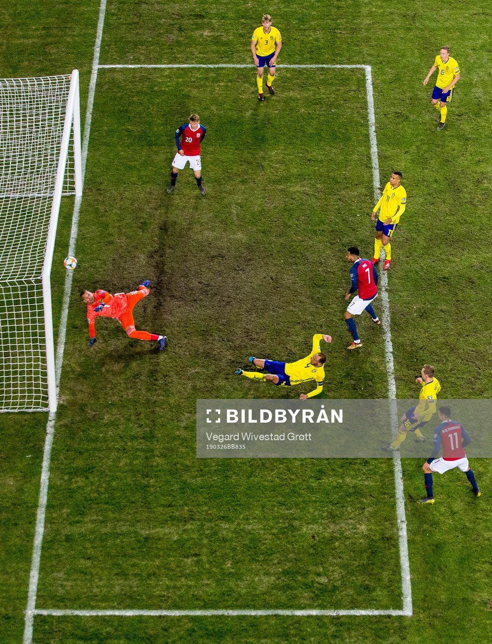 Joshua King of Norway scores 2-0 behind goalkeeper Robin