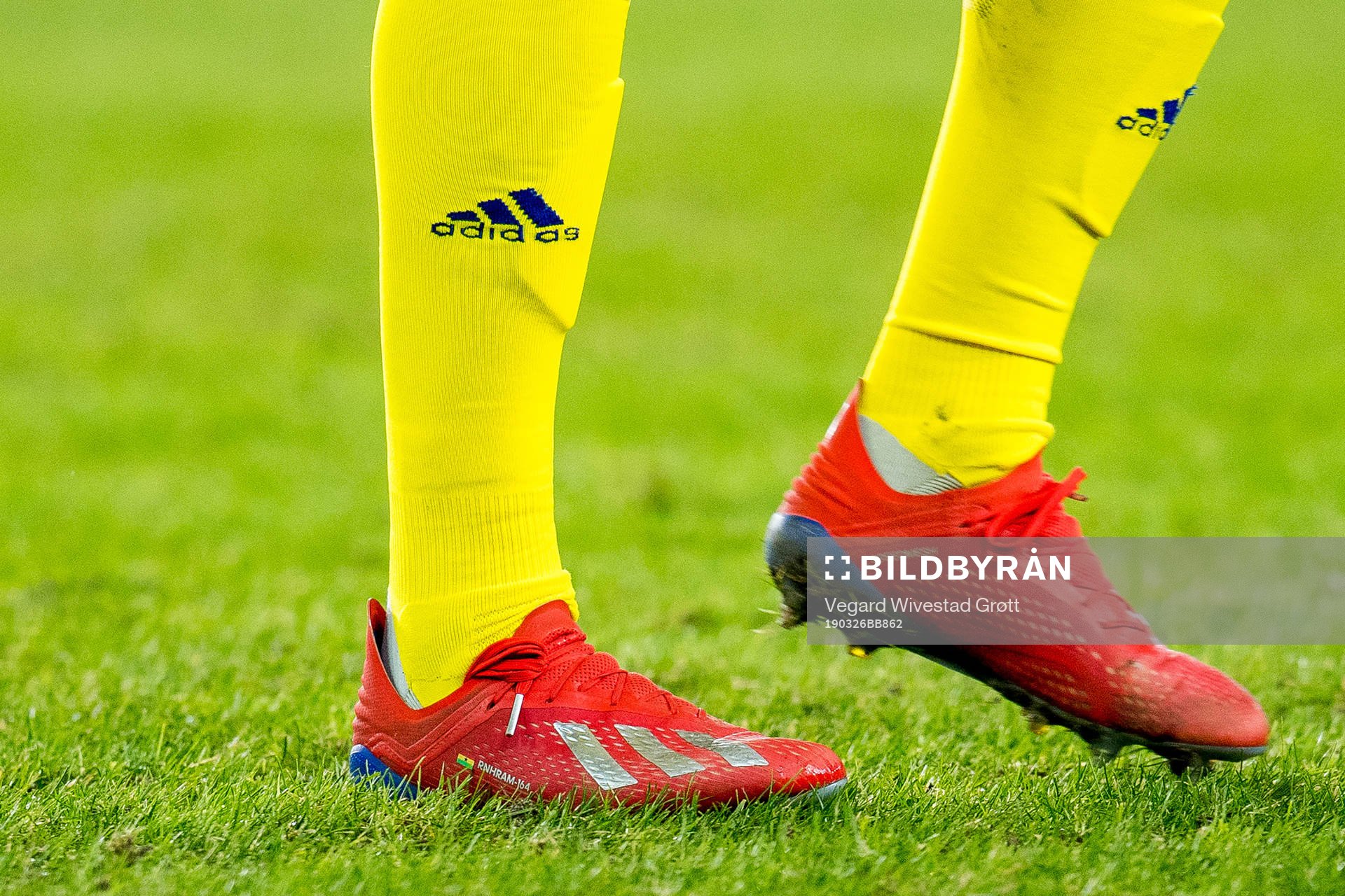 The Adidas football shoes of Robin Quaison of Sweden