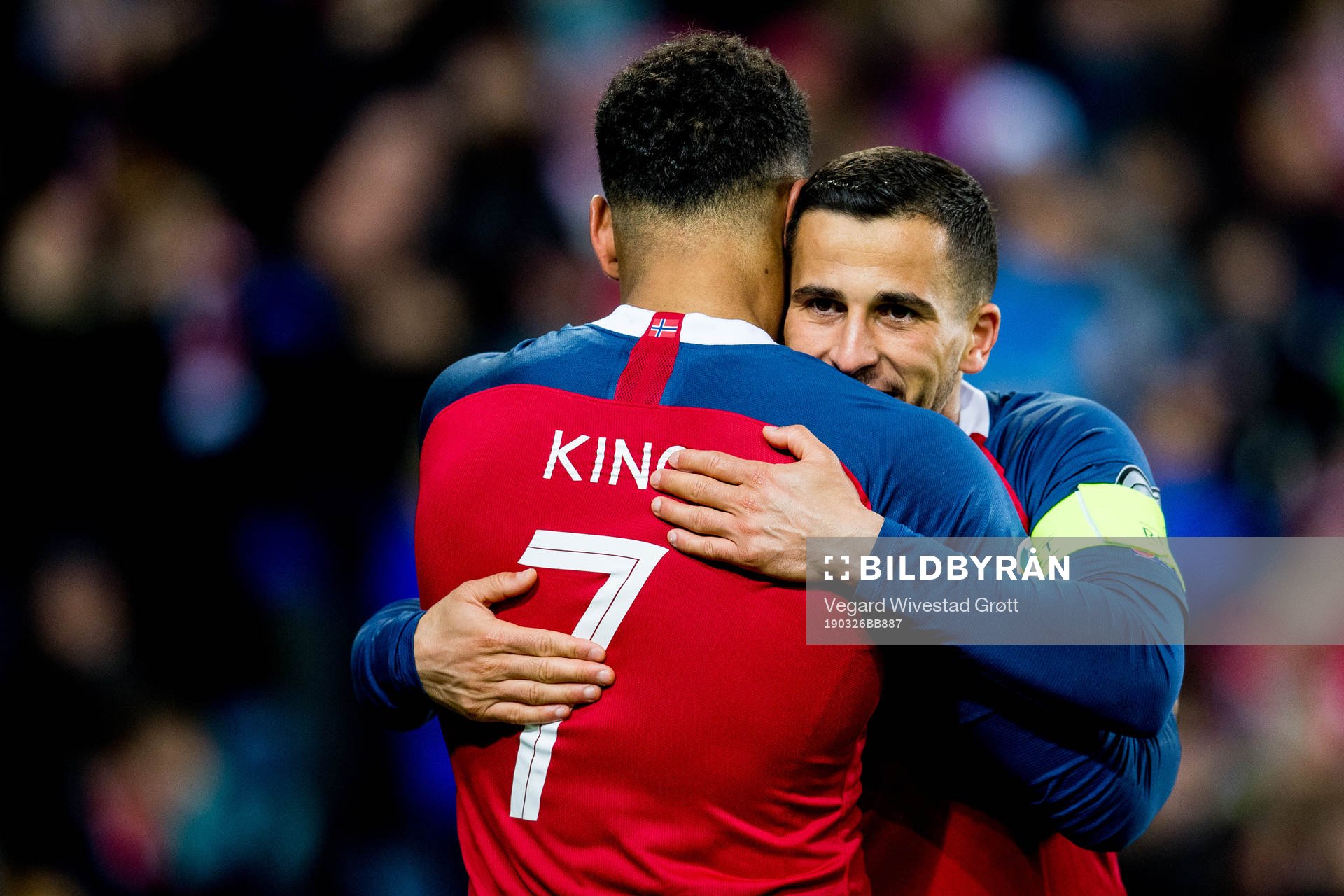 Joshua King of Norway celebrates with teammate Omar
